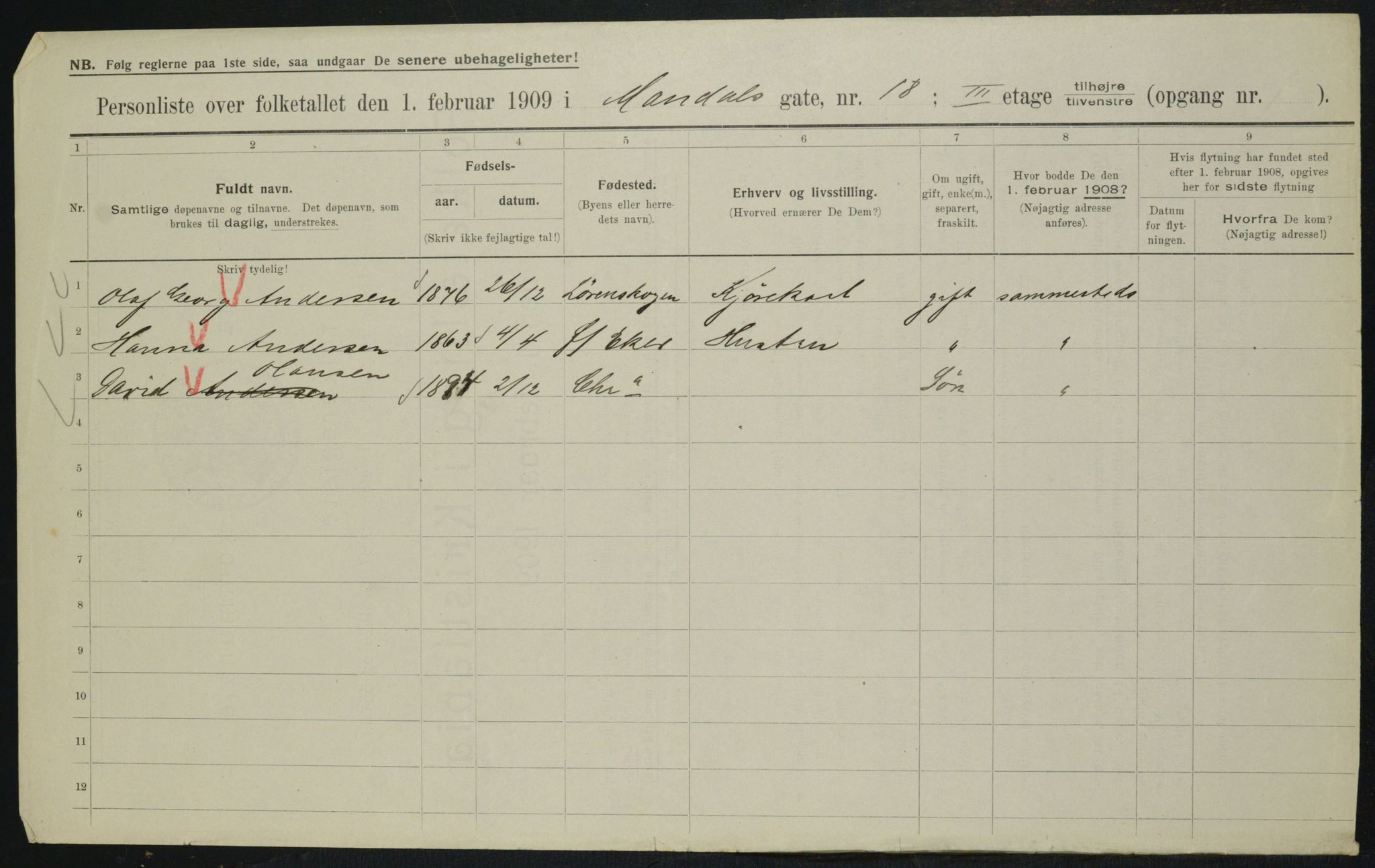 OBA, Municipal Census 1909 for Kristiania, 1909, p. 54917