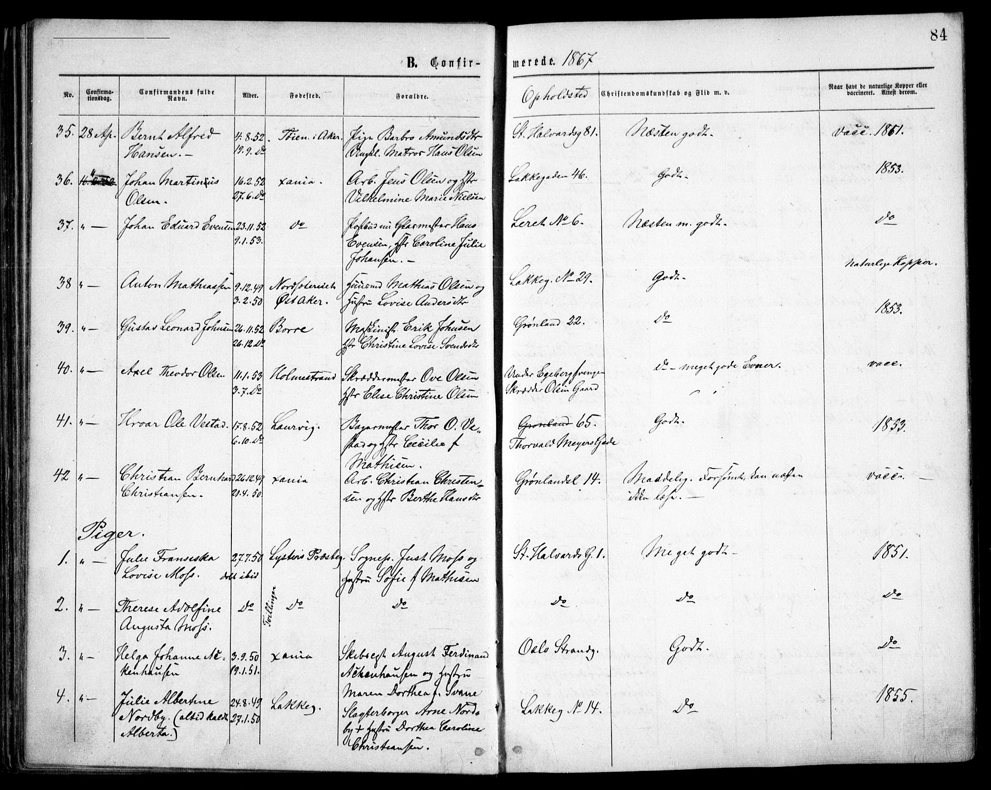 Grønland prestekontor Kirkebøker, AV/SAO-A-10848/F/Fa/L0003: Parish register (official) no. 3, 1862-1868, p. 84