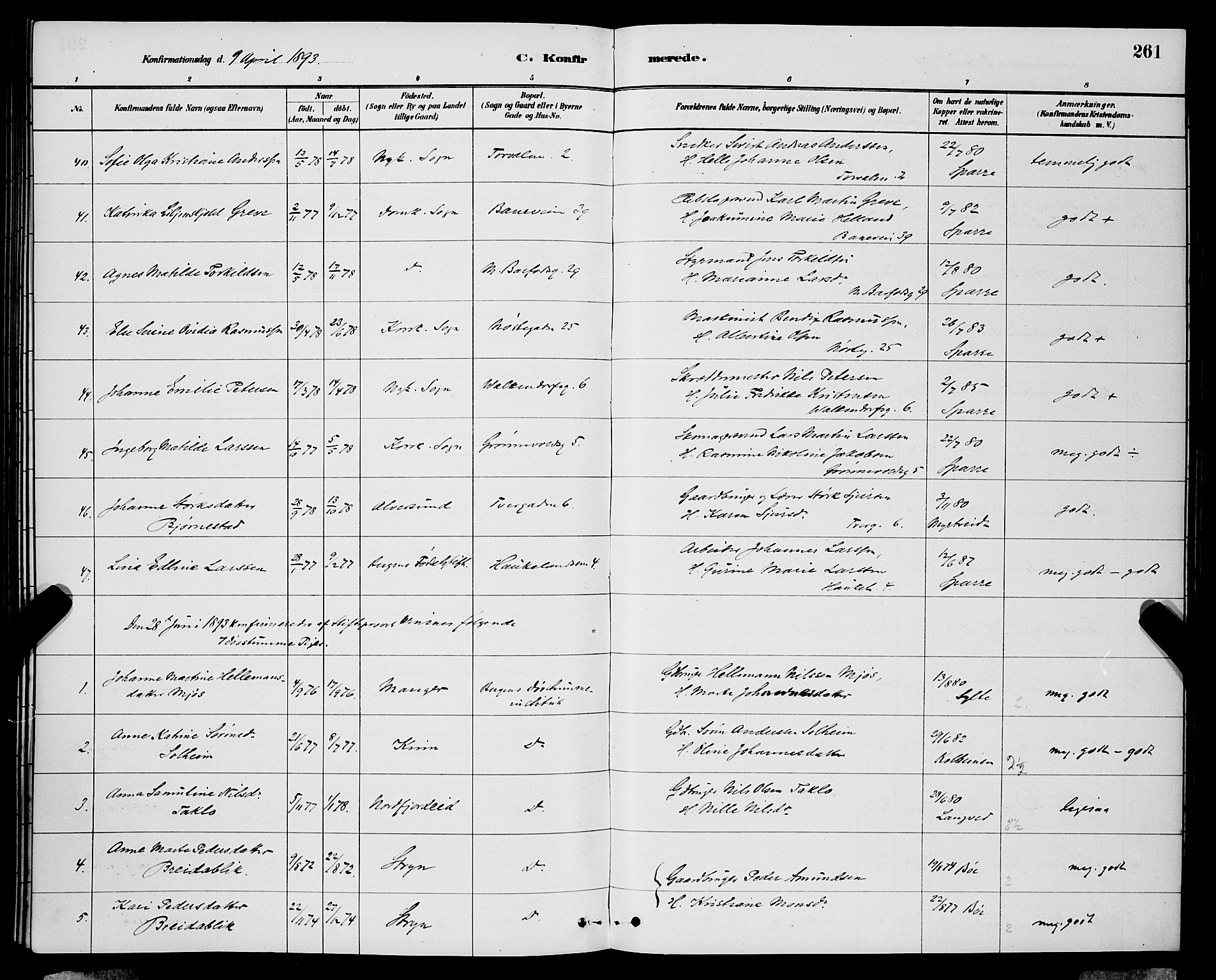 Domkirken sokneprestembete, AV/SAB-A-74801/H/Hab/L0024: Parish register (copy) no. C 4, 1880-1899, p. 261