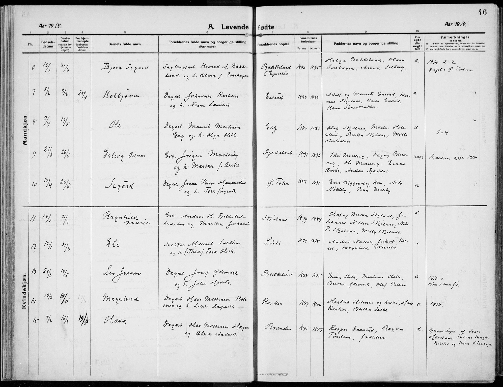 Kolbu prestekontor, AV/SAH-PREST-110/H/Ha/Haa/L0002: Parish register (official) no. 2, 1912-1926, p. 46