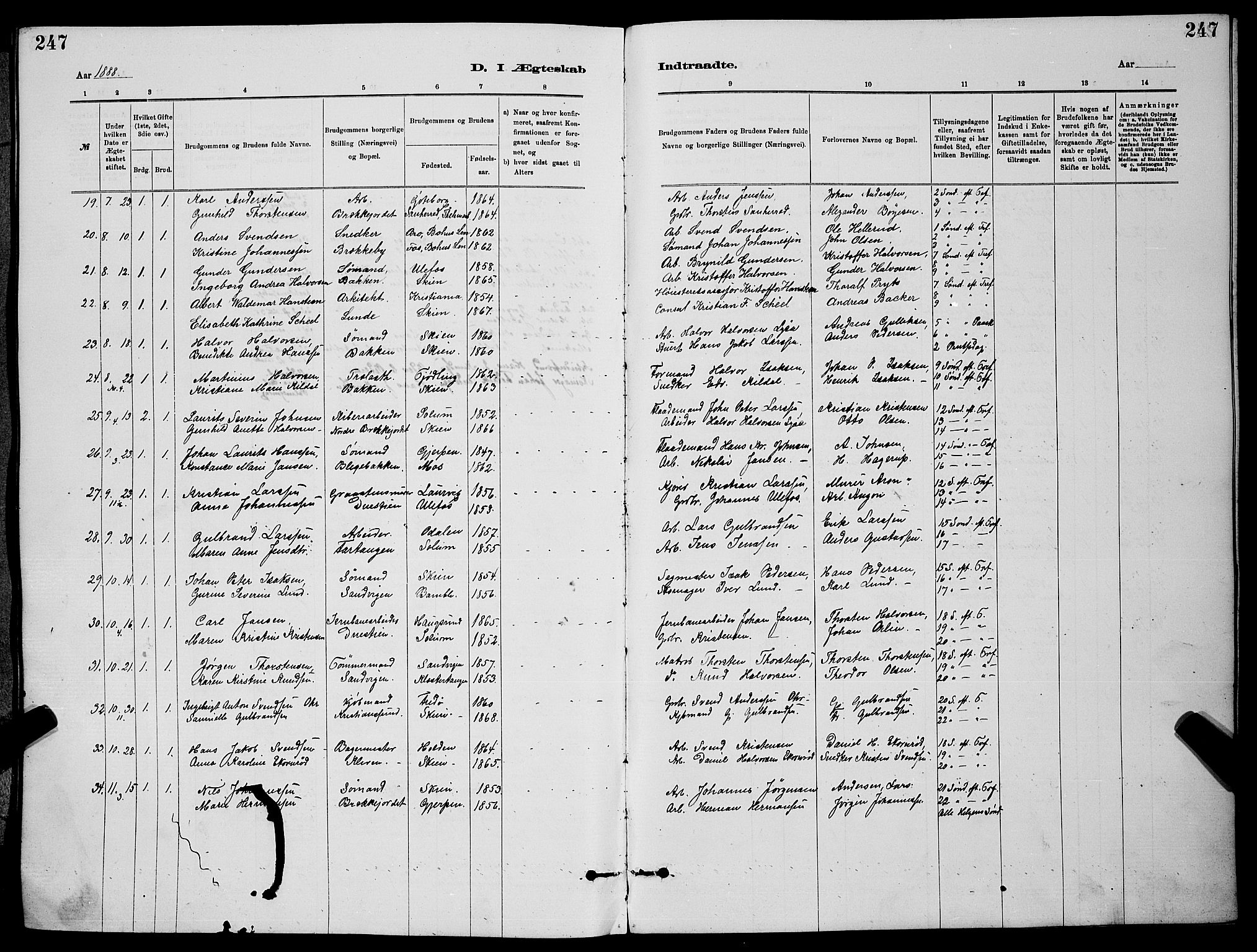 Skien kirkebøker, SAKO/A-302/G/Ga/L0006: Parish register (copy) no. 6, 1881-1890, p. 247