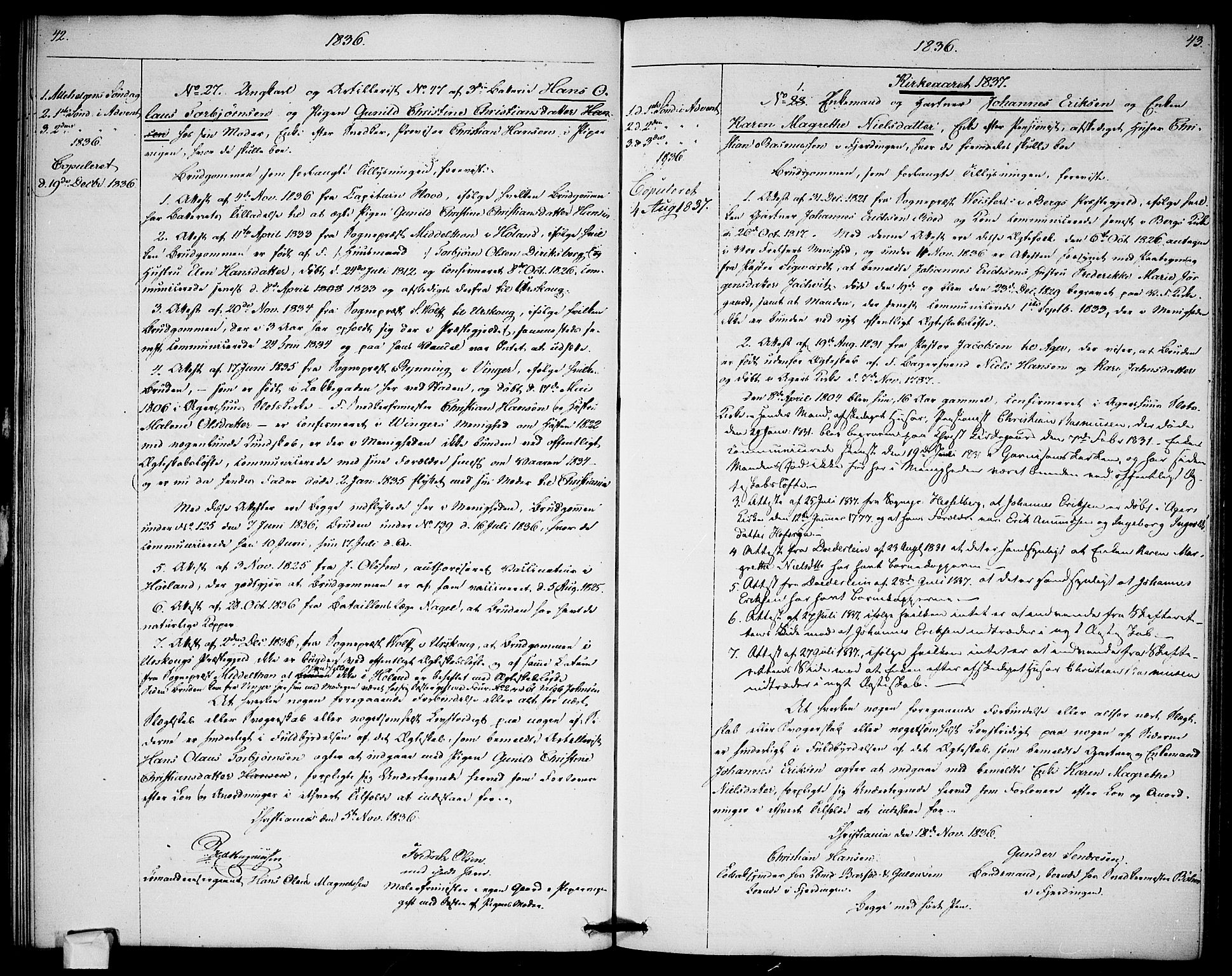 Garnisonsmenigheten Kirkebøker, SAO/A-10846/H/Ha/L0003: Banns register no. I 3, 1835-1840, p. 42-43