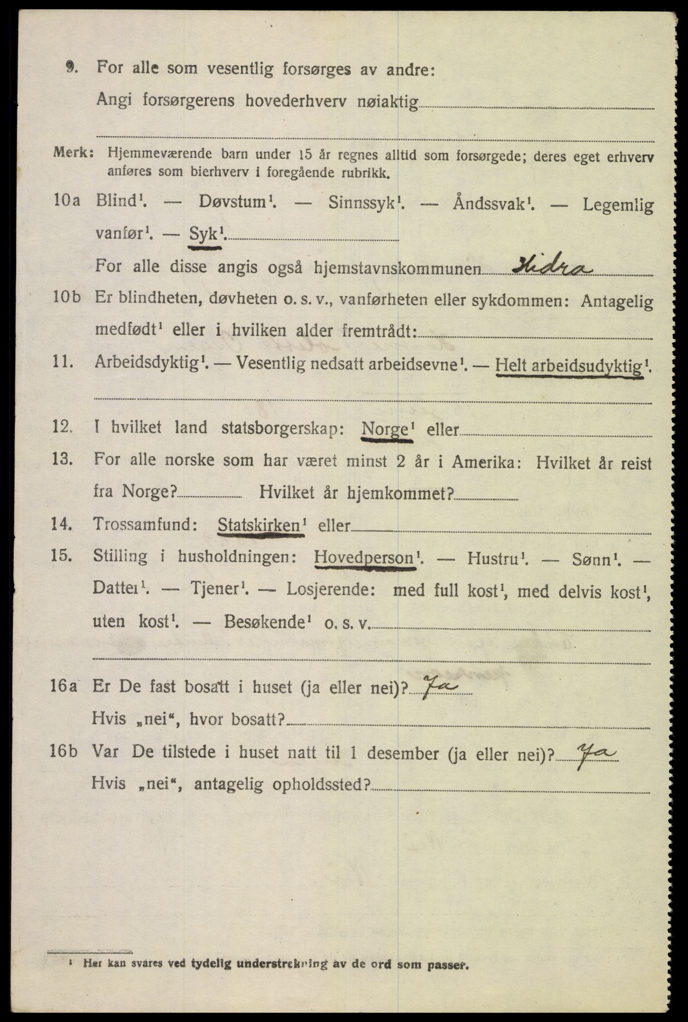 SAK, 1920 census for Hidra, 1920, p. 3509