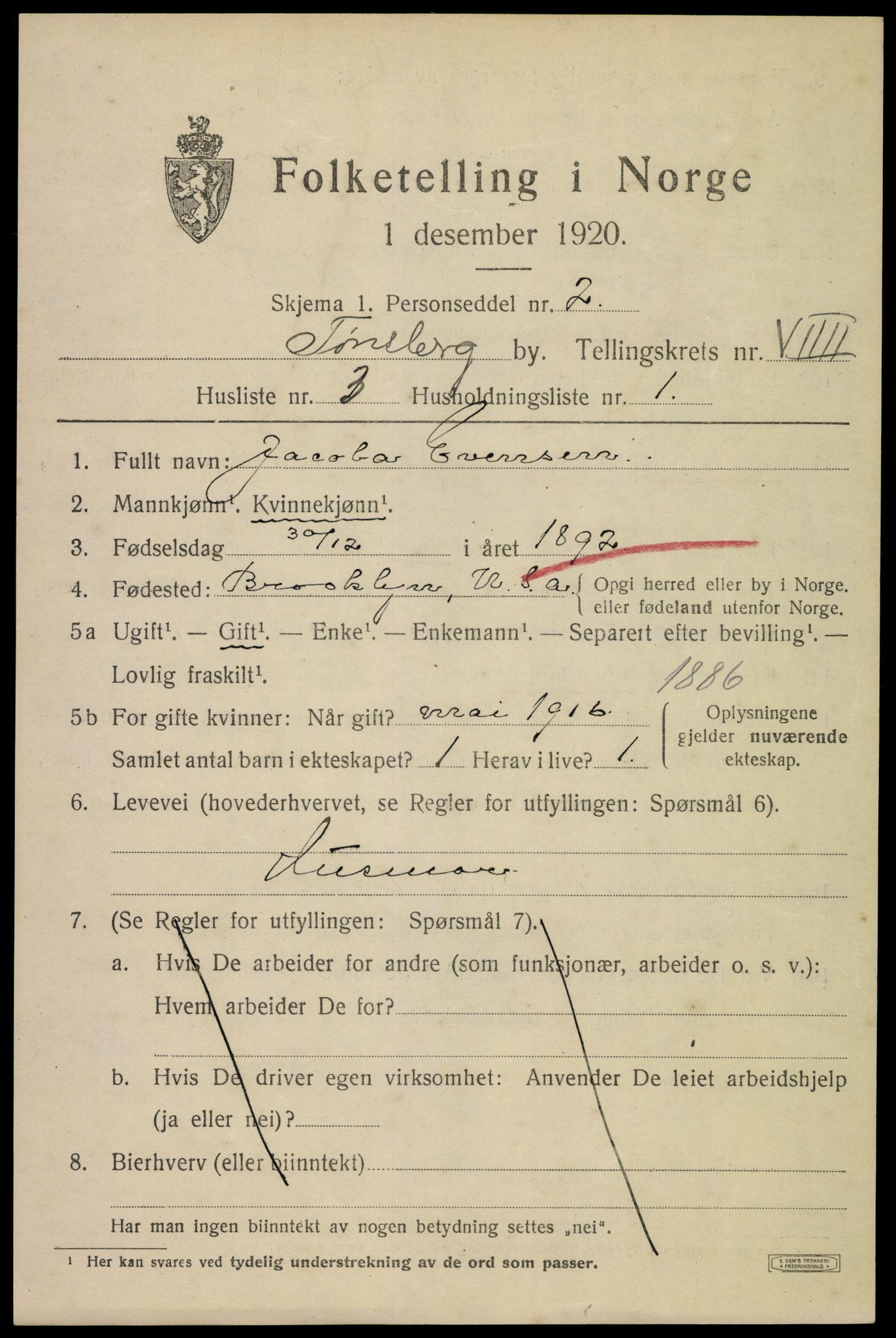 SAKO, 1920 census for Tønsberg, 1920, p. 17333