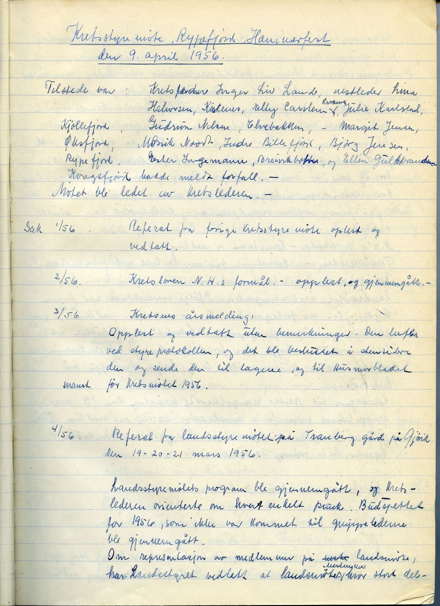 Finnmark krets av Norges Kvinne- og familieforbund, FMFB/A-1233/A/Ab/L0005: Møteprotokoll , 1956-1970