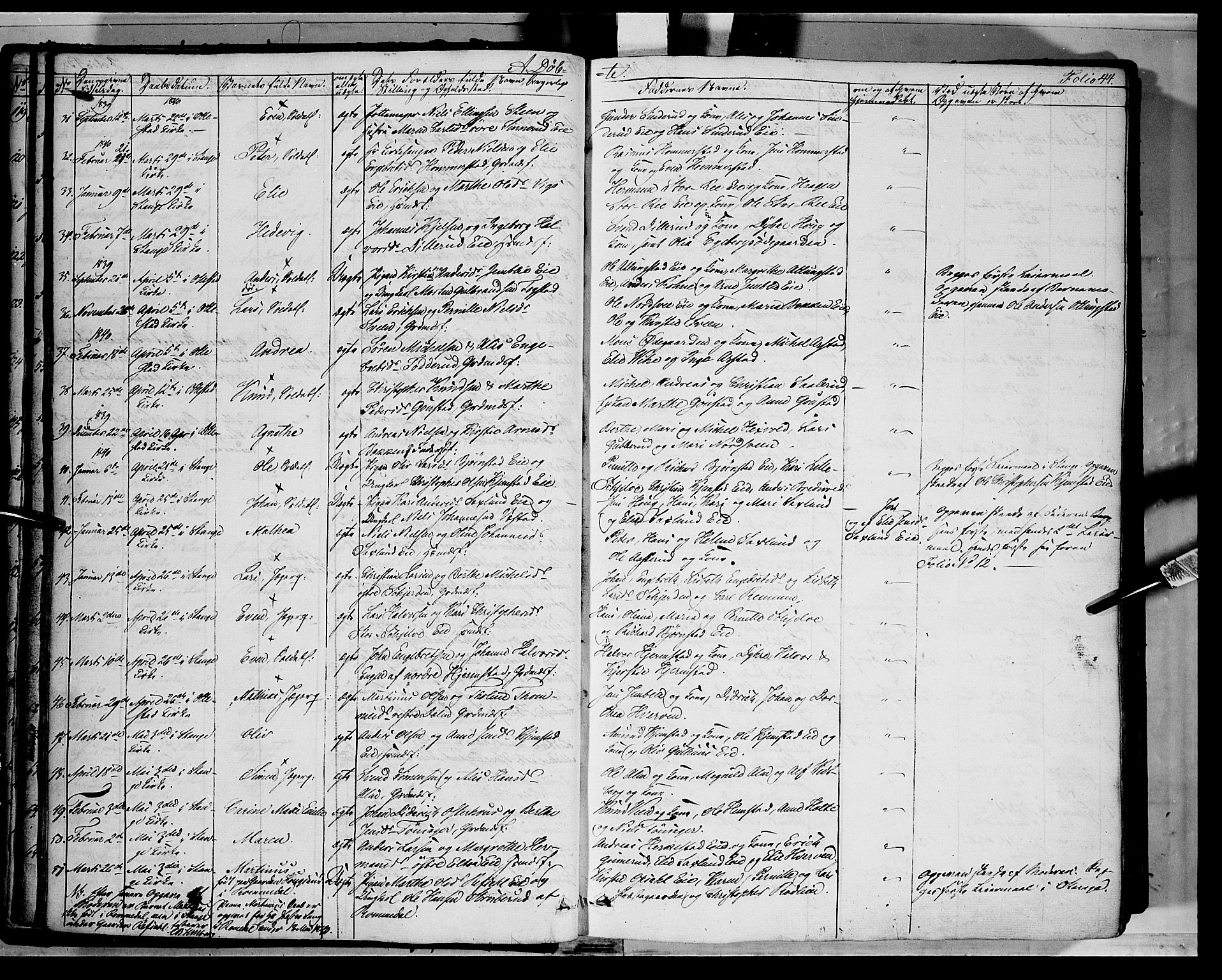 Stange prestekontor, AV/SAH-PREST-002/K/L0010: Parish register (official) no. 10, 1835-1845, p. 44