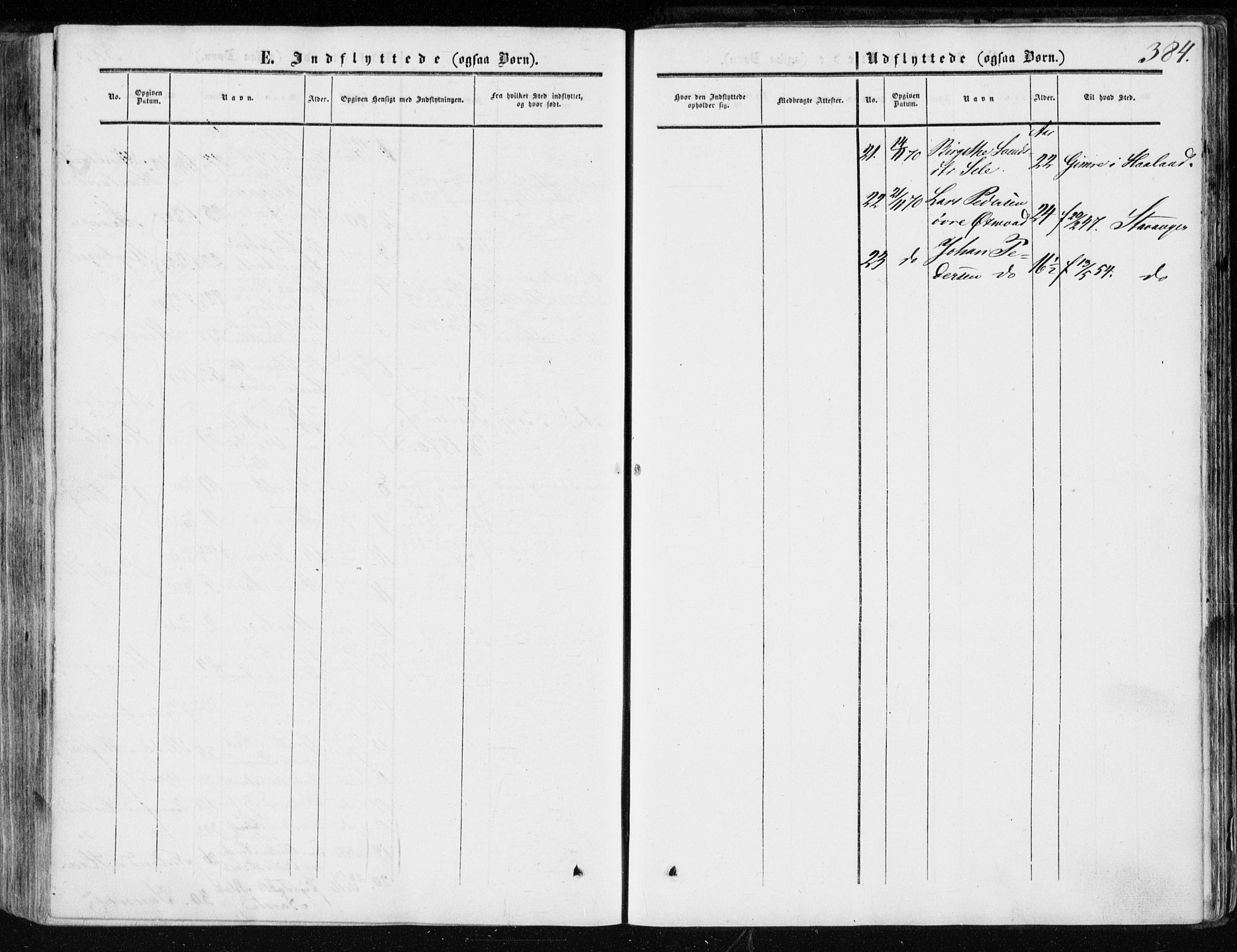 Klepp sokneprestkontor, SAST/A-101803/001/3/30BA/L0005: Parish register (official) no. A 5, 1853-1870, p. 384