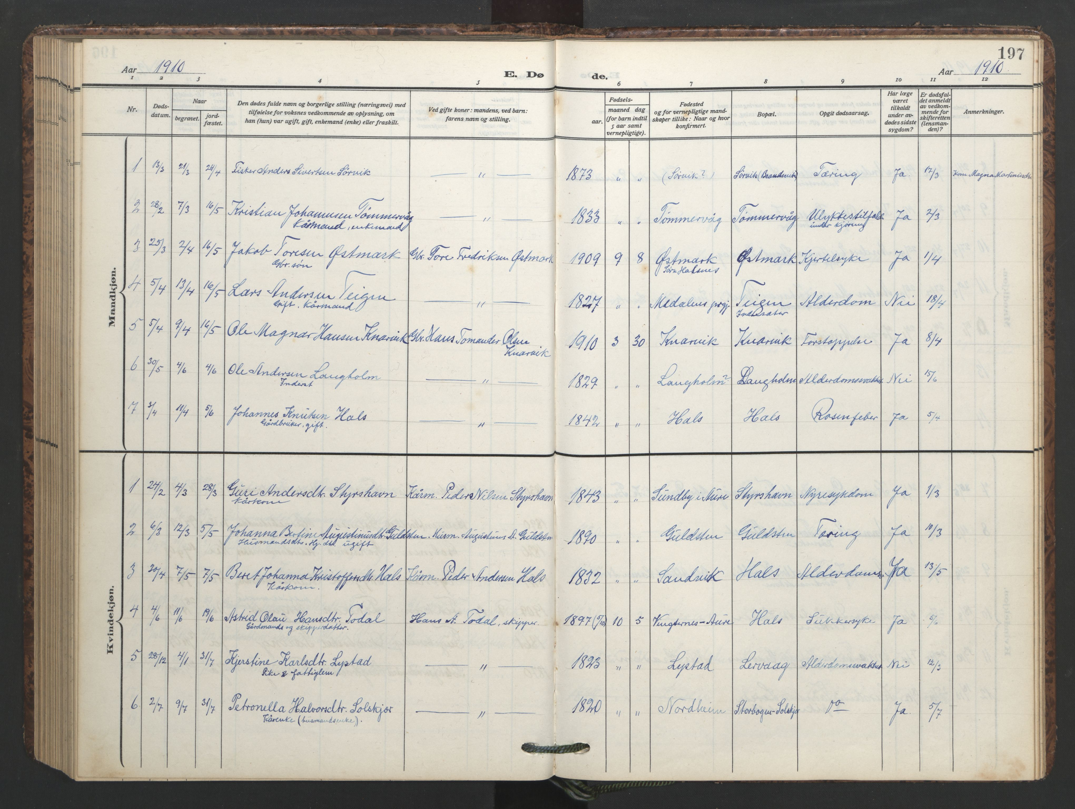 Ministerialprotokoller, klokkerbøker og fødselsregistre - Møre og Romsdal, AV/SAT-A-1454/577/L0897: Parish register (copy) no. 577C01, 1909-1946, p. 197