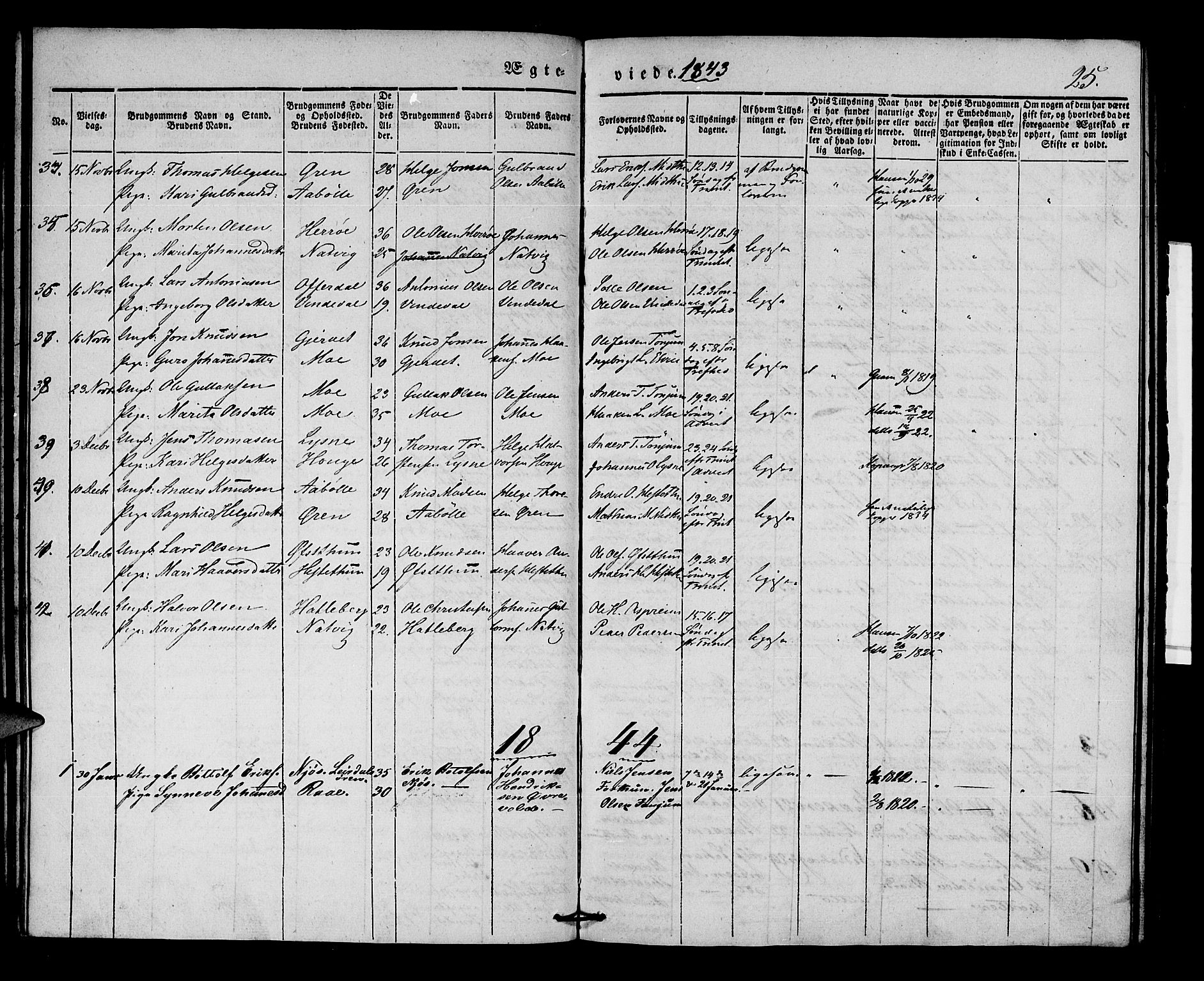Lærdal sokneprestembete, SAB/A-81201: Parish register (official) no. A 8, 1834-1853, p. 25