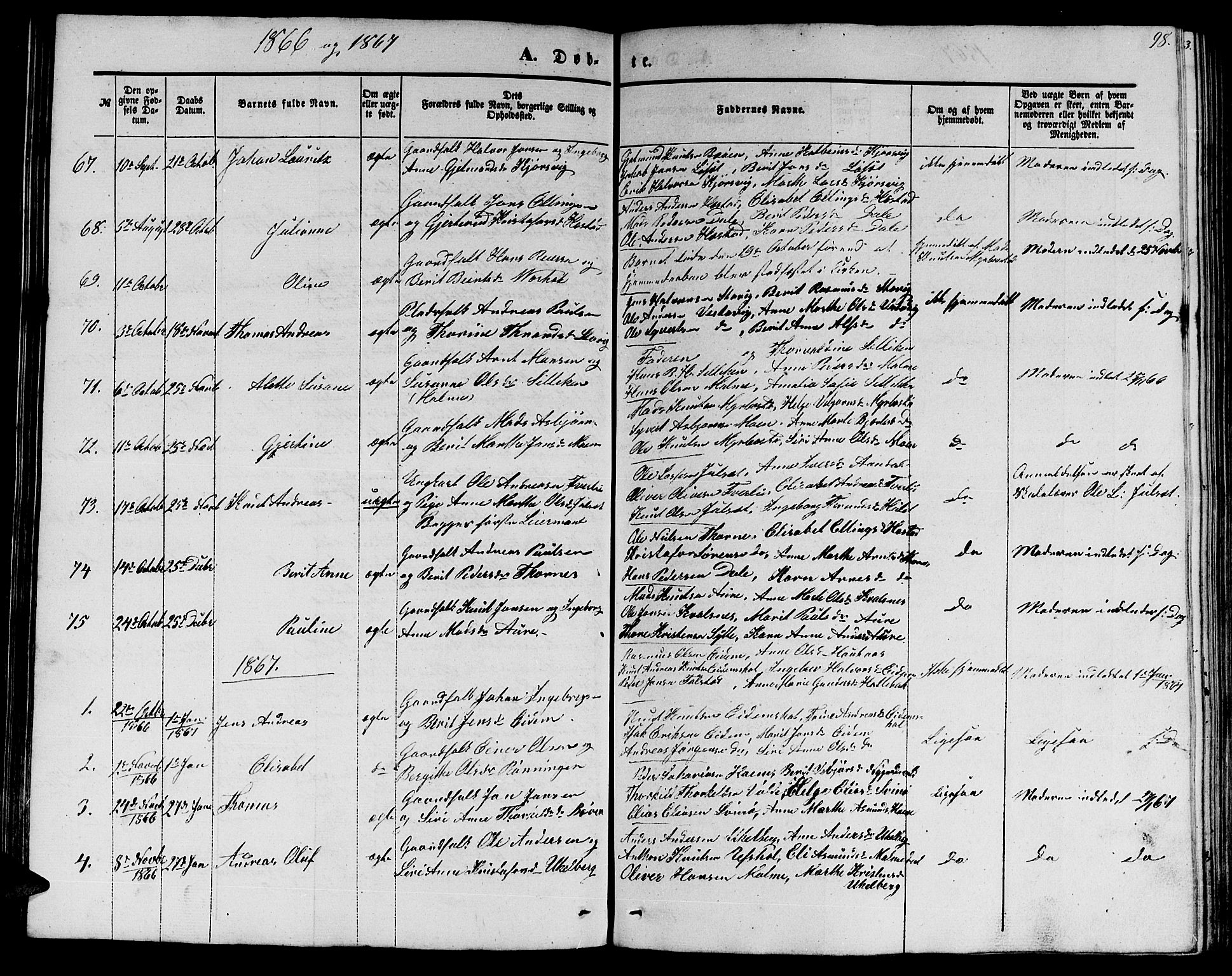 Ministerialprotokoller, klokkerbøker og fødselsregistre - Møre og Romsdal, SAT/A-1454/565/L0753: Parish register (copy) no. 565C02, 1845-1870, p. 98
