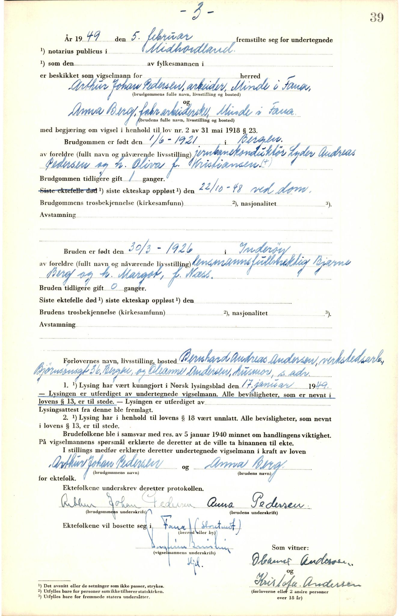 Midhordland sorenskriveri, SAB/A-3001/1/M/Mc/Mca/L0008: Vigselbok, 1948-1952, p. 39