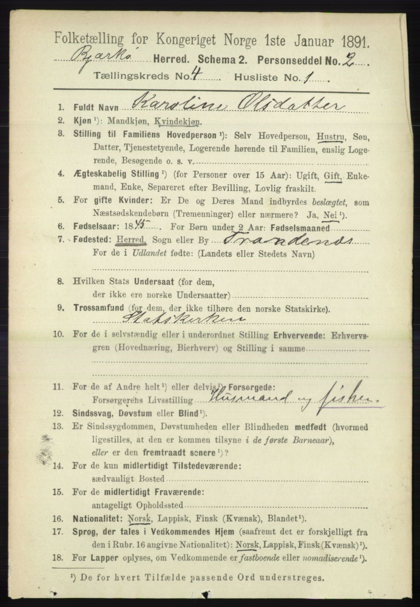 RA, 1891 census for 1915 Bjarkøy, 1891, p. 1910