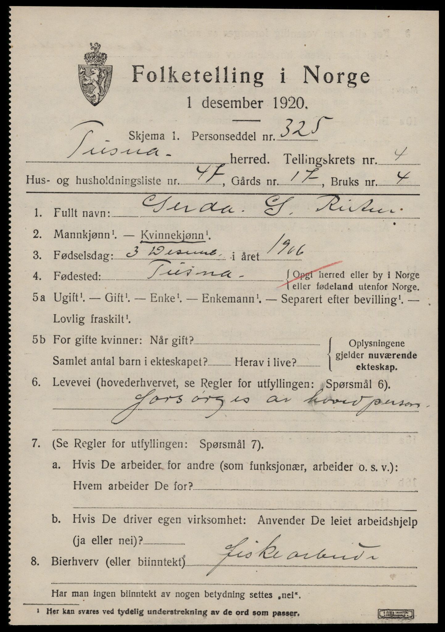 SAT, 1920 census for Tustna, 1920, p. 2371