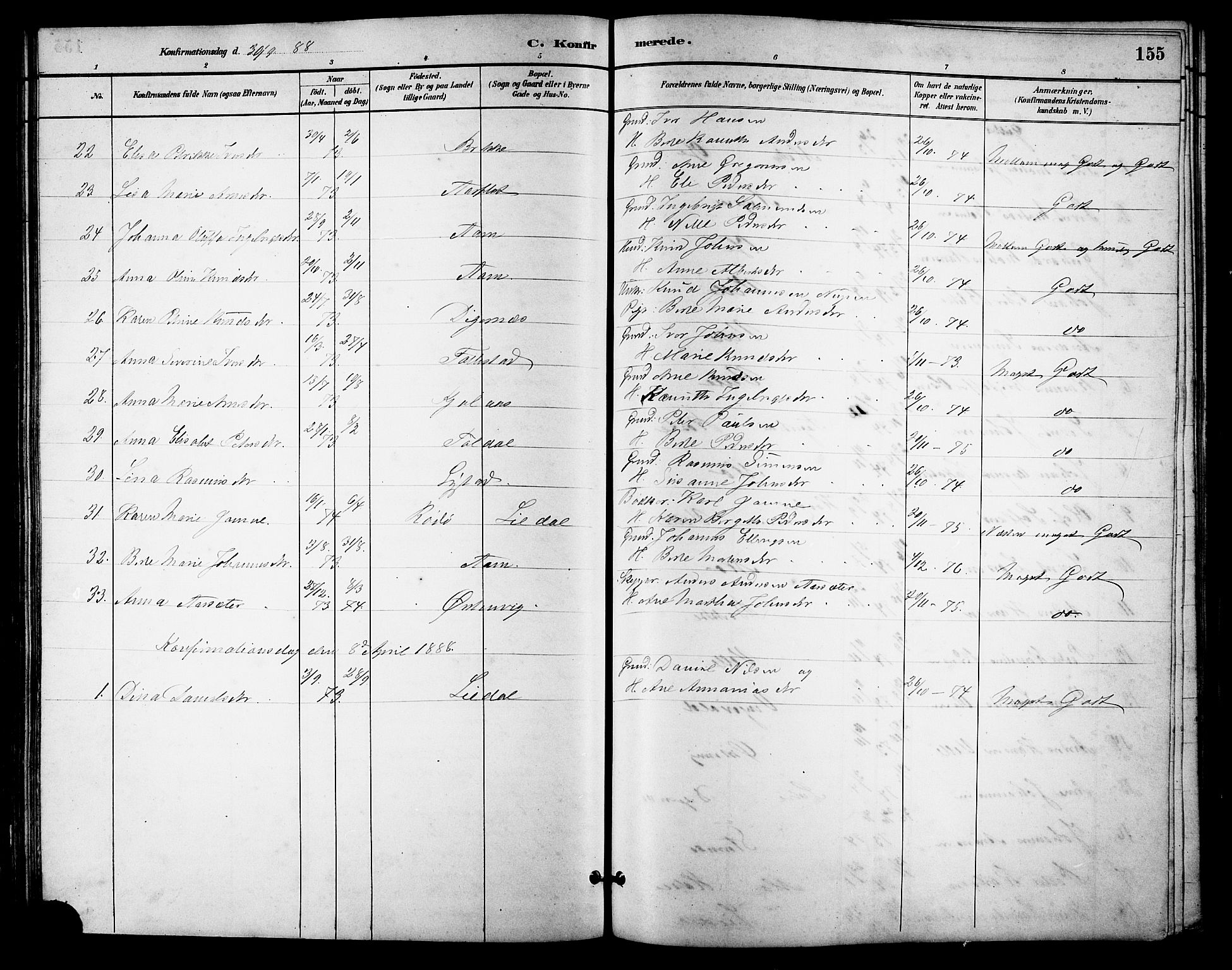 Ministerialprotokoller, klokkerbøker og fødselsregistre - Møre og Romsdal, AV/SAT-A-1454/513/L0189: Parish register (copy) no. 513C03, 1883-1904, p. 155