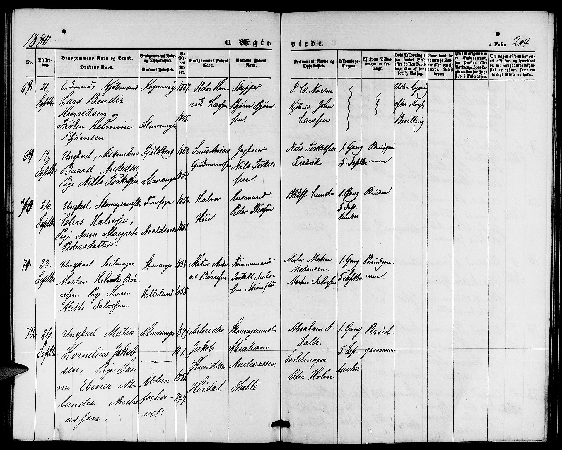 St. Petri sokneprestkontor, AV/SAST-A-101813/001/30/30BB/L0002: Parish register (copy) no. B 2, 1865-1885, p. 204