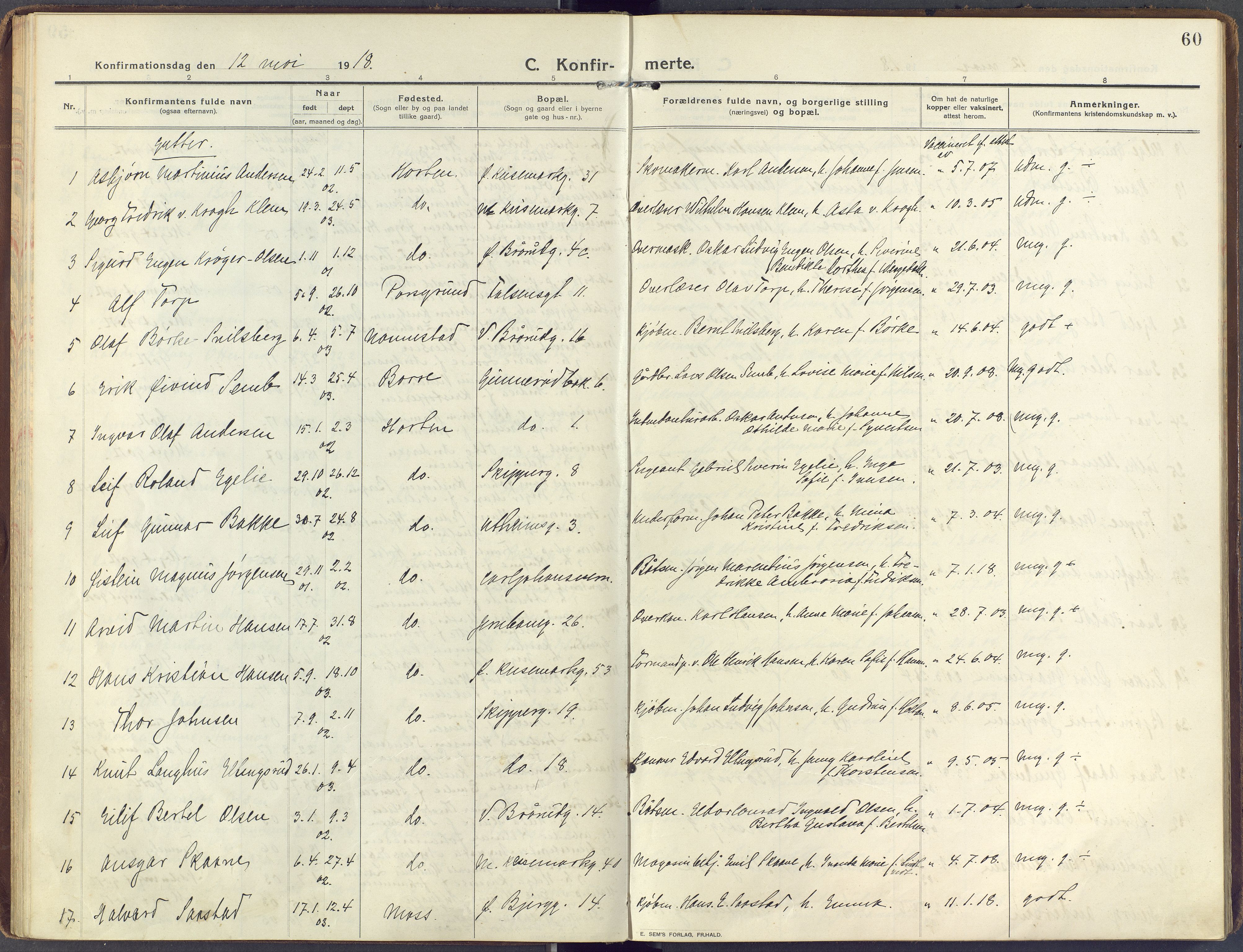 Horten kirkebøker, AV/SAKO-A-348/F/Fa/L0010: Parish register (official) no. 10, 1913-1925, p. 60