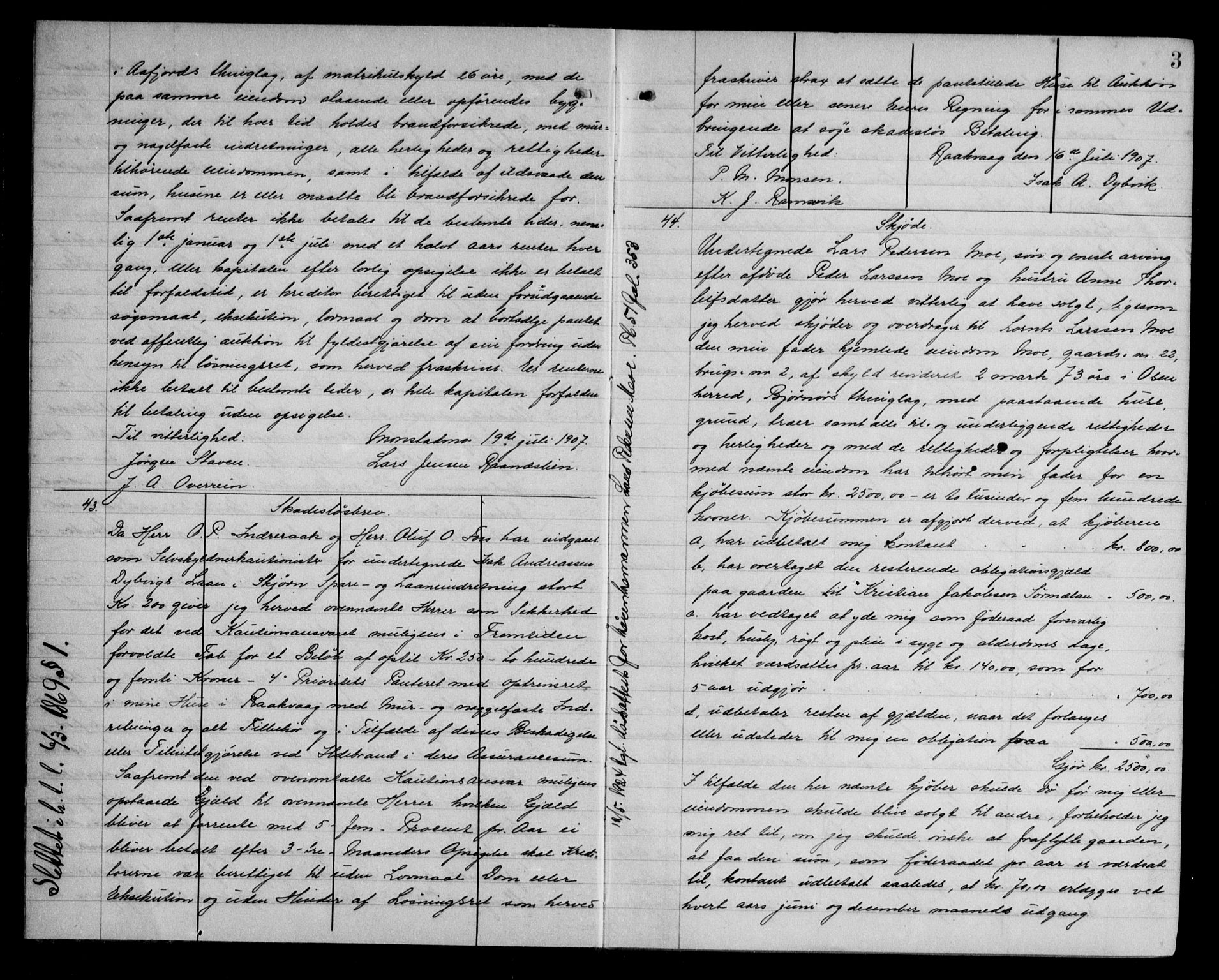 Fosen sorenskriveri, AV/SAT-A-1107/1/2/2C/L0041: Mortgage book no. 32, 1907-1908, p. 3