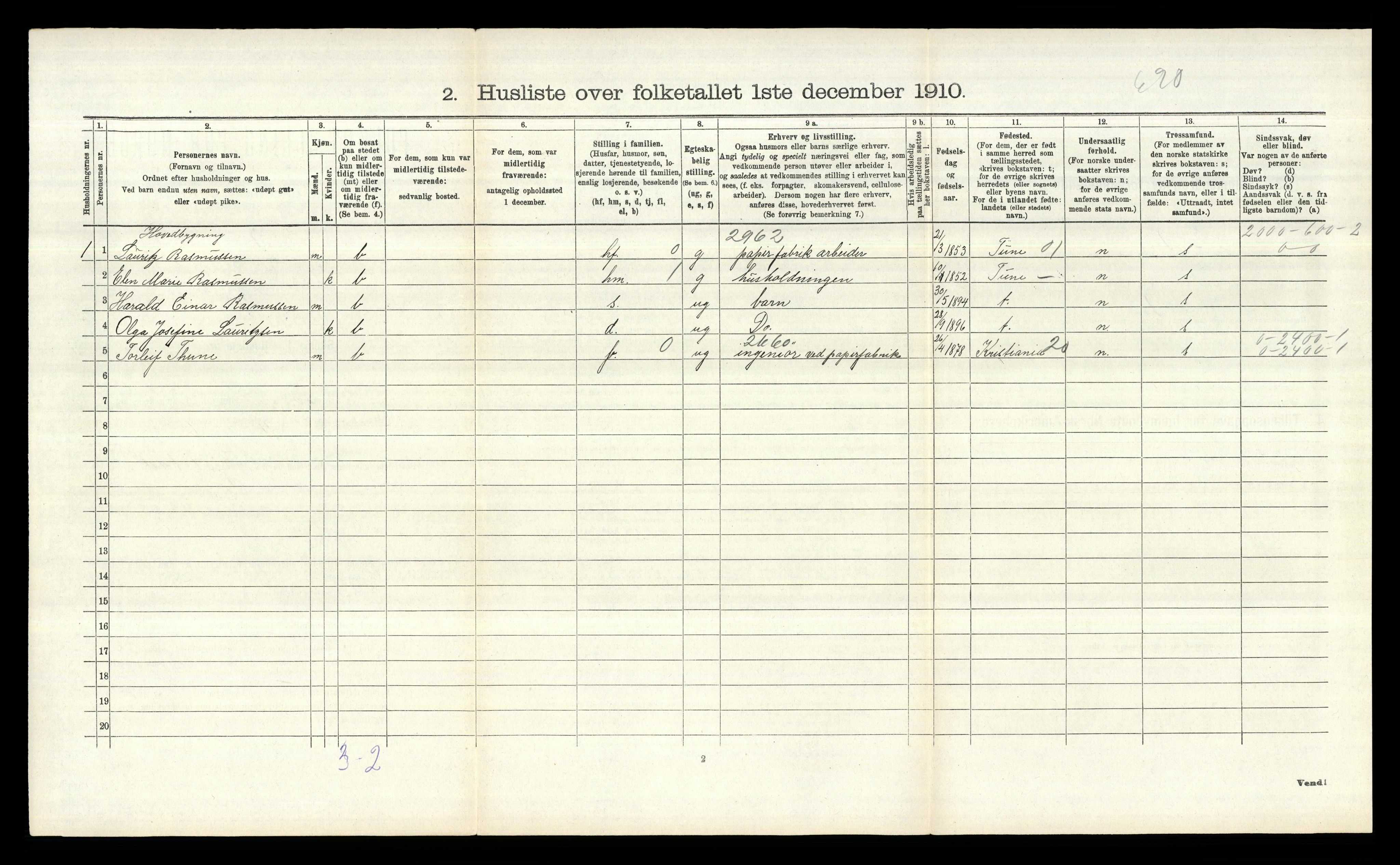 RA, 1910 census for Borge, 1910, p. 943