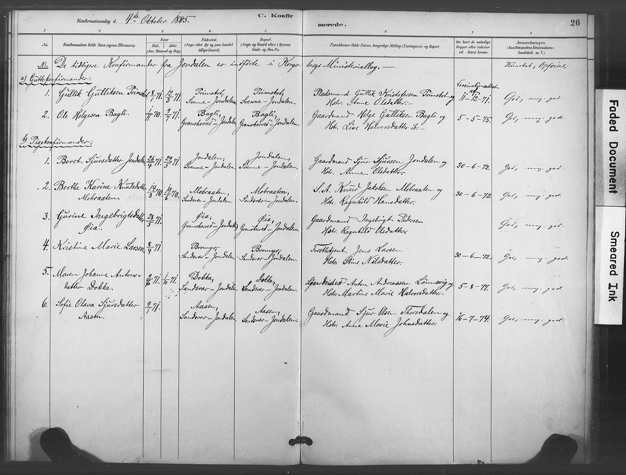 Kongsberg kirkebøker, AV/SAKO-A-22/F/Fc/L0001: Parish register (official) no. III 1, 1883-1897, p. 26