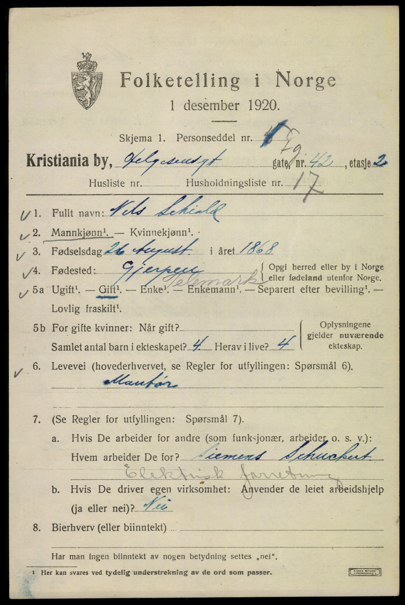 SAO, 1920 census for Kristiania, 1920, p. 285301