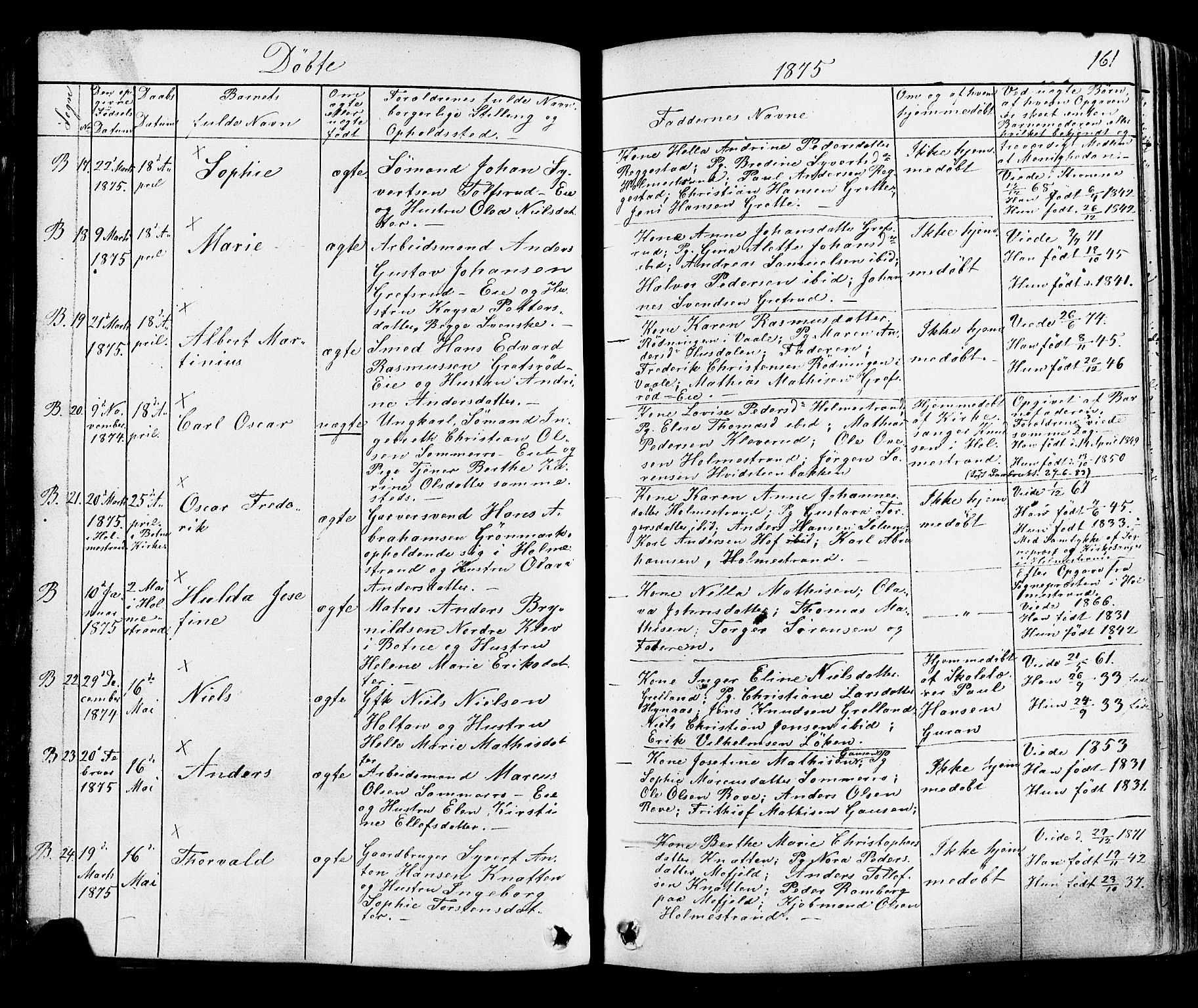 Botne kirkebøker, SAKO/A-340/F/Fa/L0006: Parish register (official) no. I 6, 1836-1877, p. 161