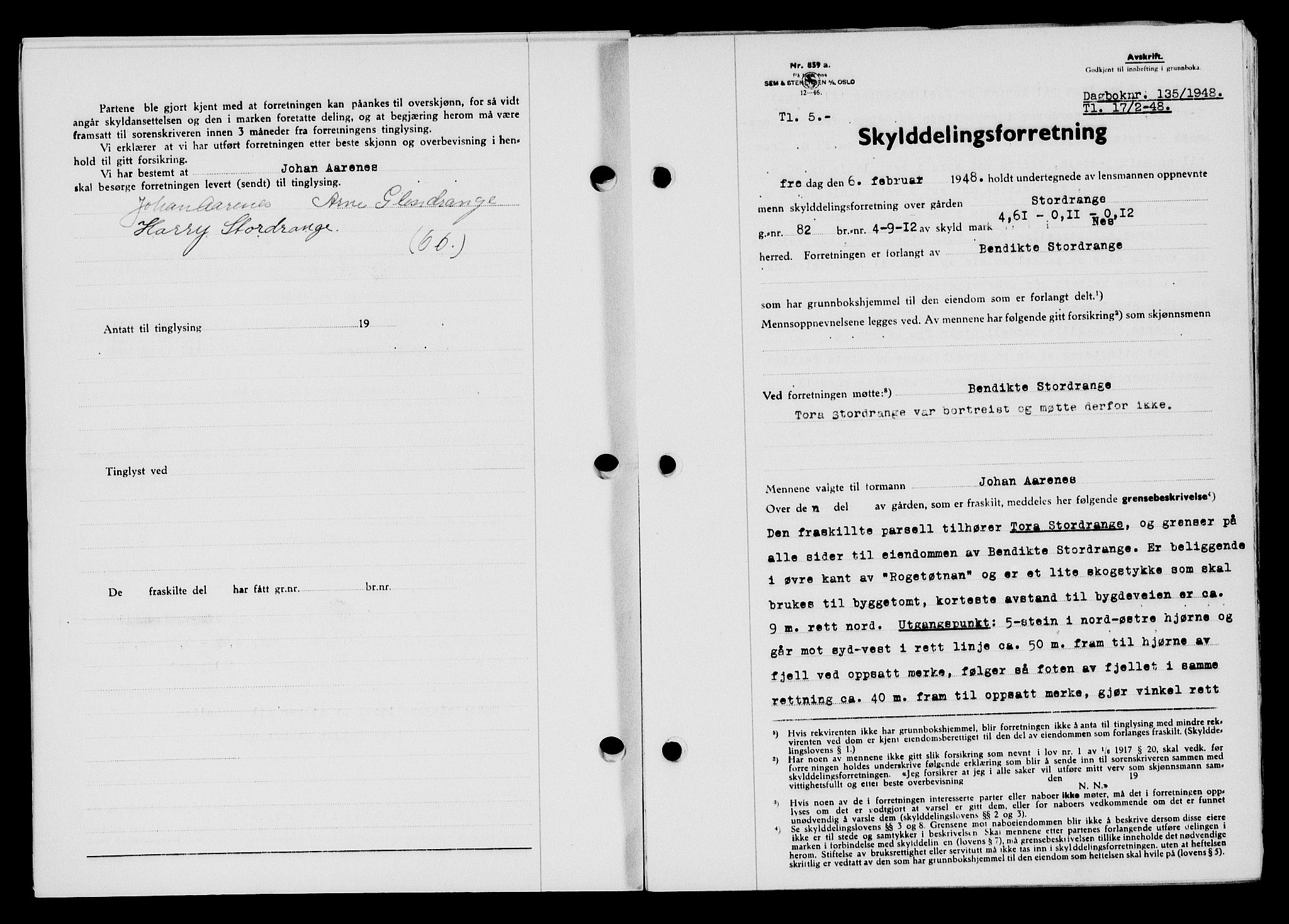 Flekkefjord sorenskriveri, SAK/1221-0001/G/Gb/Gba/L0063: Mortgage book no. A-11, 1947-1948, Diary no: : 135/1948