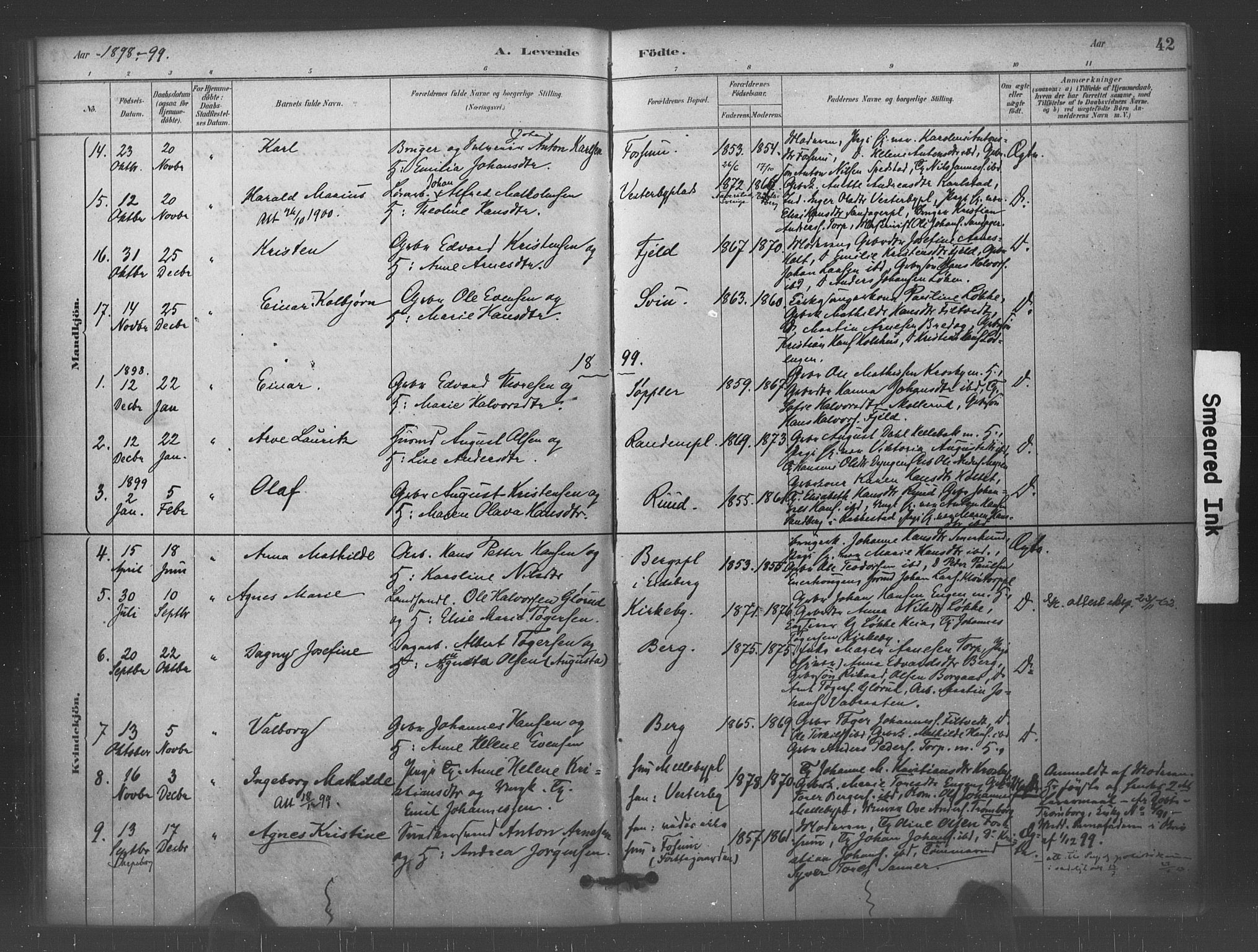 Eidsberg prestekontor Kirkebøker, AV/SAO-A-10905/F/Fc/L0001: Parish register (official) no. III 1, 1879-1905, p. 42