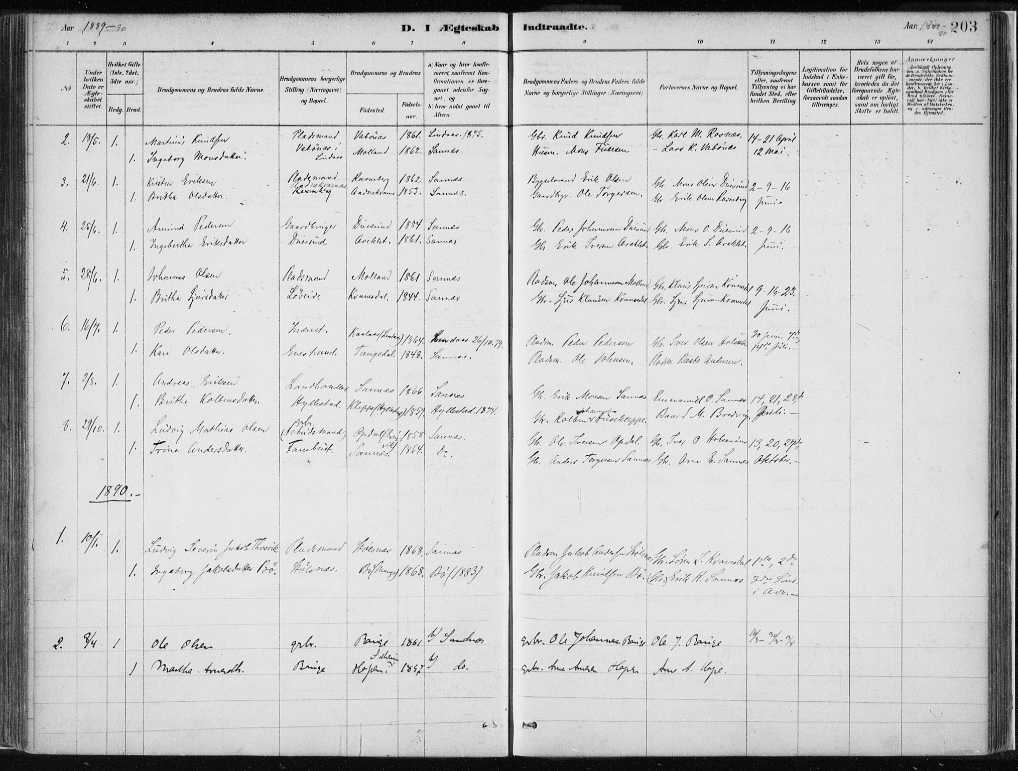 Masfjorden sokneprestembete, AV/SAB-A-77001: Parish register (official) no. B  1, 1876-1899, p. 203