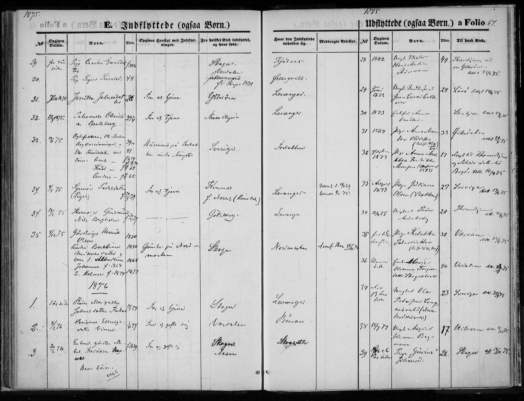 Ministerialprotokoller, klokkerbøker og fødselsregistre - Nord-Trøndelag, SAT/A-1458/720/L0187: Parish register (official) no. 720A04 /1, 1875-1879, p. 67
