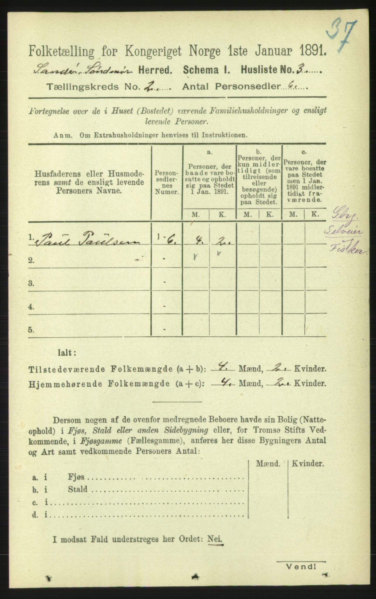 RA, 1891 census for 1514 Sande, 1891, p. 142