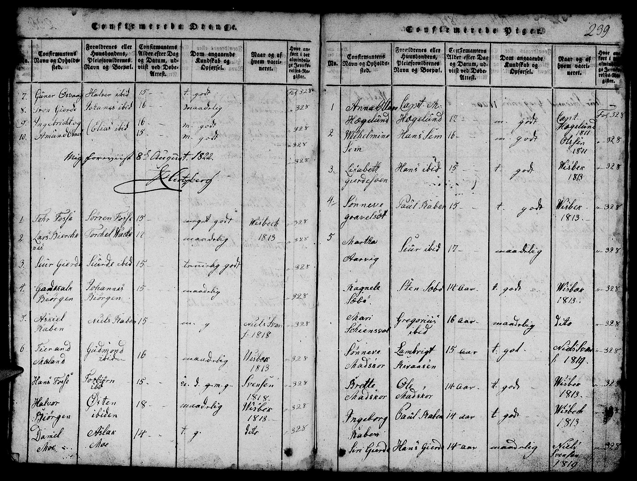 Etne sokneprestembete, SAB/A-75001/H/Hab: Parish register (copy) no. B 1, 1815-1850, p. 239
