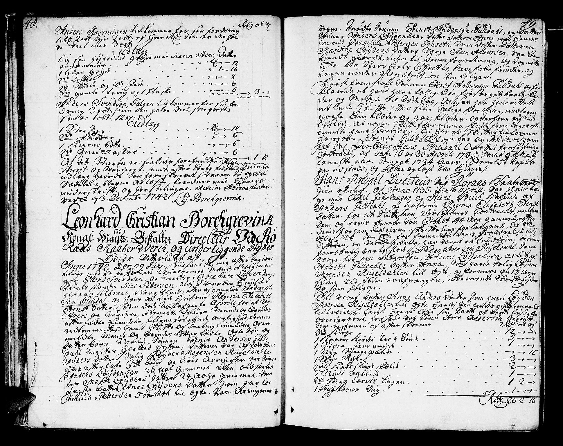 Røros Bergrett, AV/SAT-A-0024/3/3A/L0005: Skifteprotokoll, 1742-1756, p. 48-49