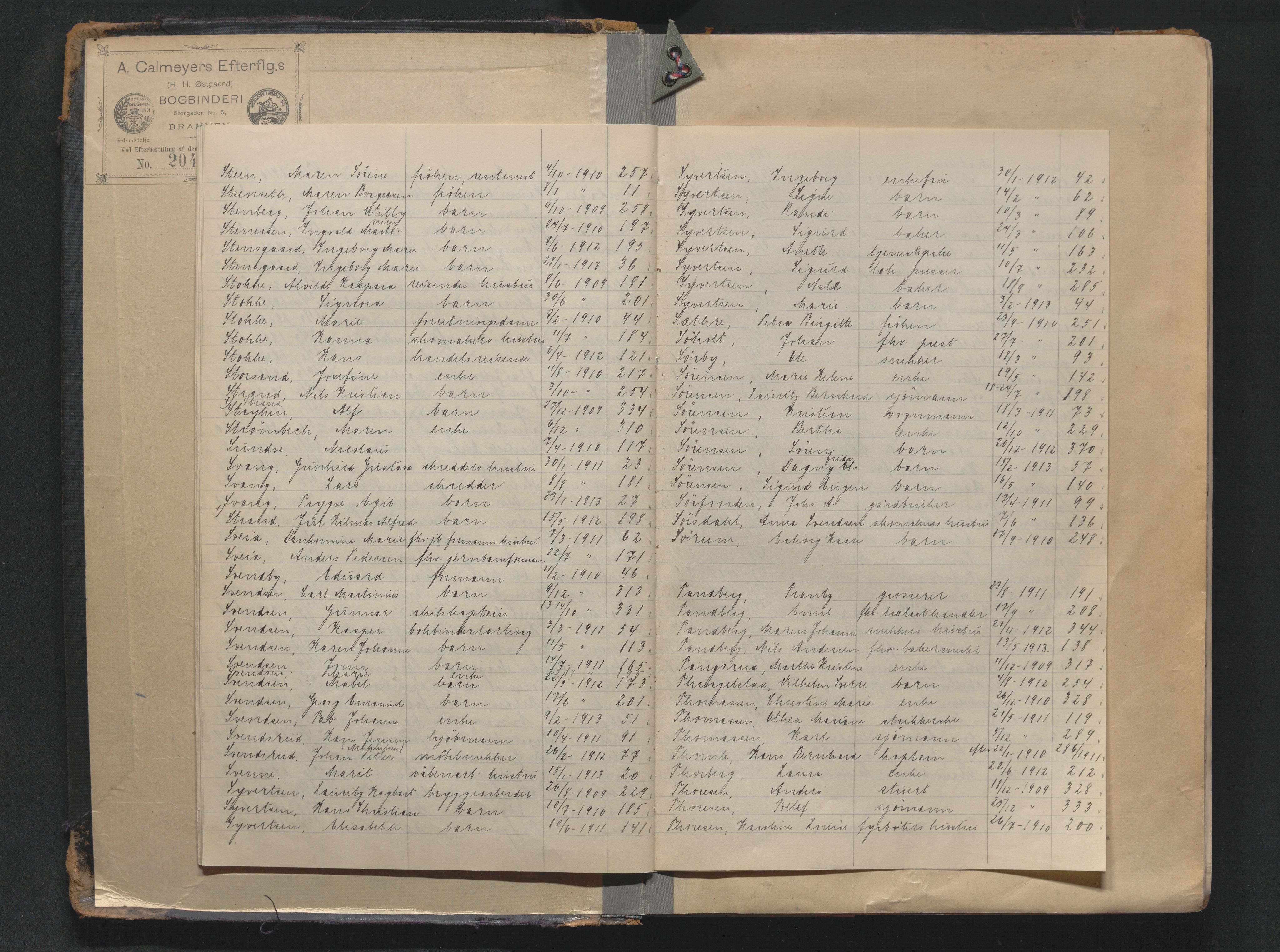 Drammen byfogd, AV/SAKO-A-222/H/Ha/Haa/L0011: Dødsjournal., 1909-1913