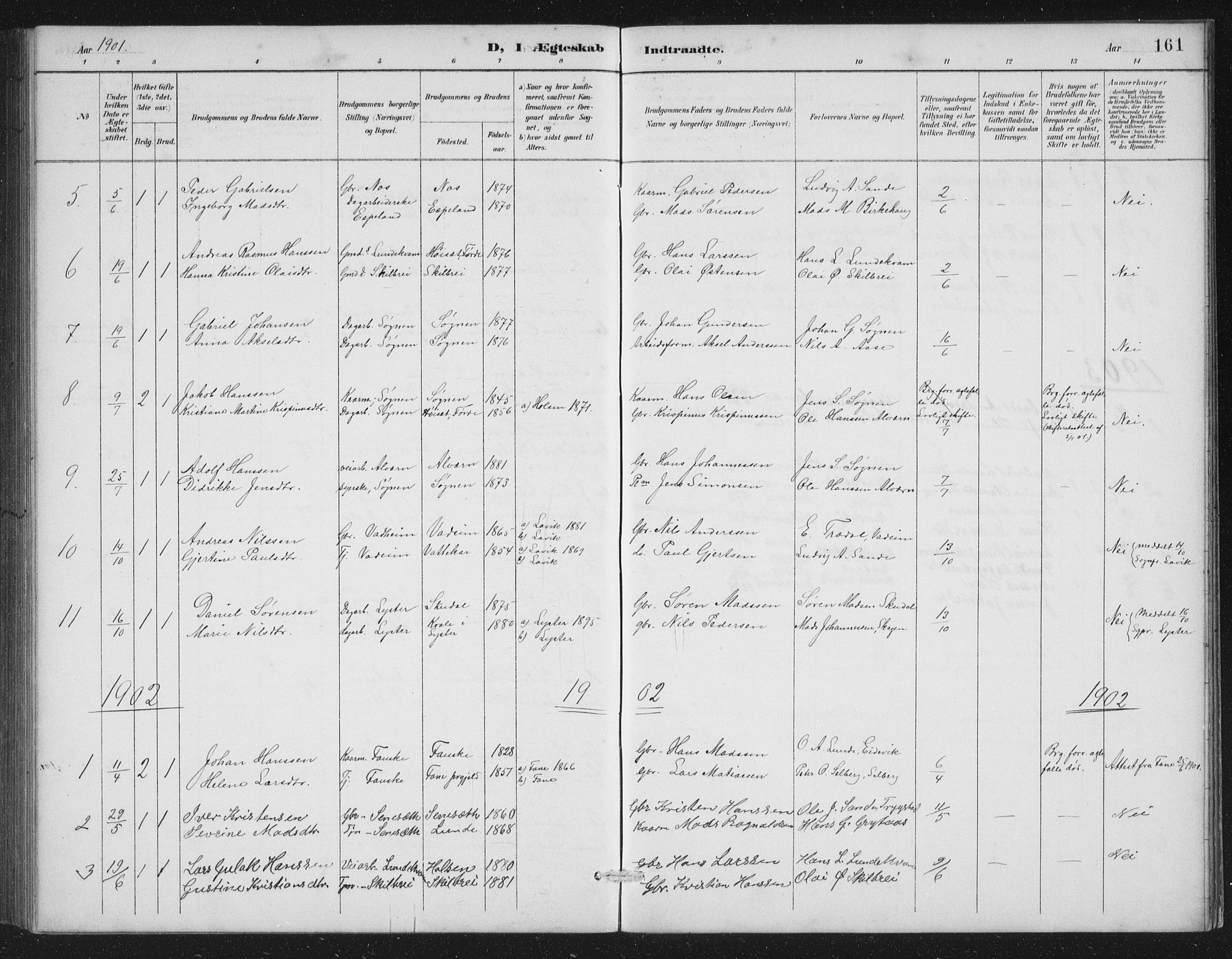 Gaular sokneprestembete, SAB/A-80001/H/Hab: Parish register (copy) no. A 4, 1889-1912, p. 161