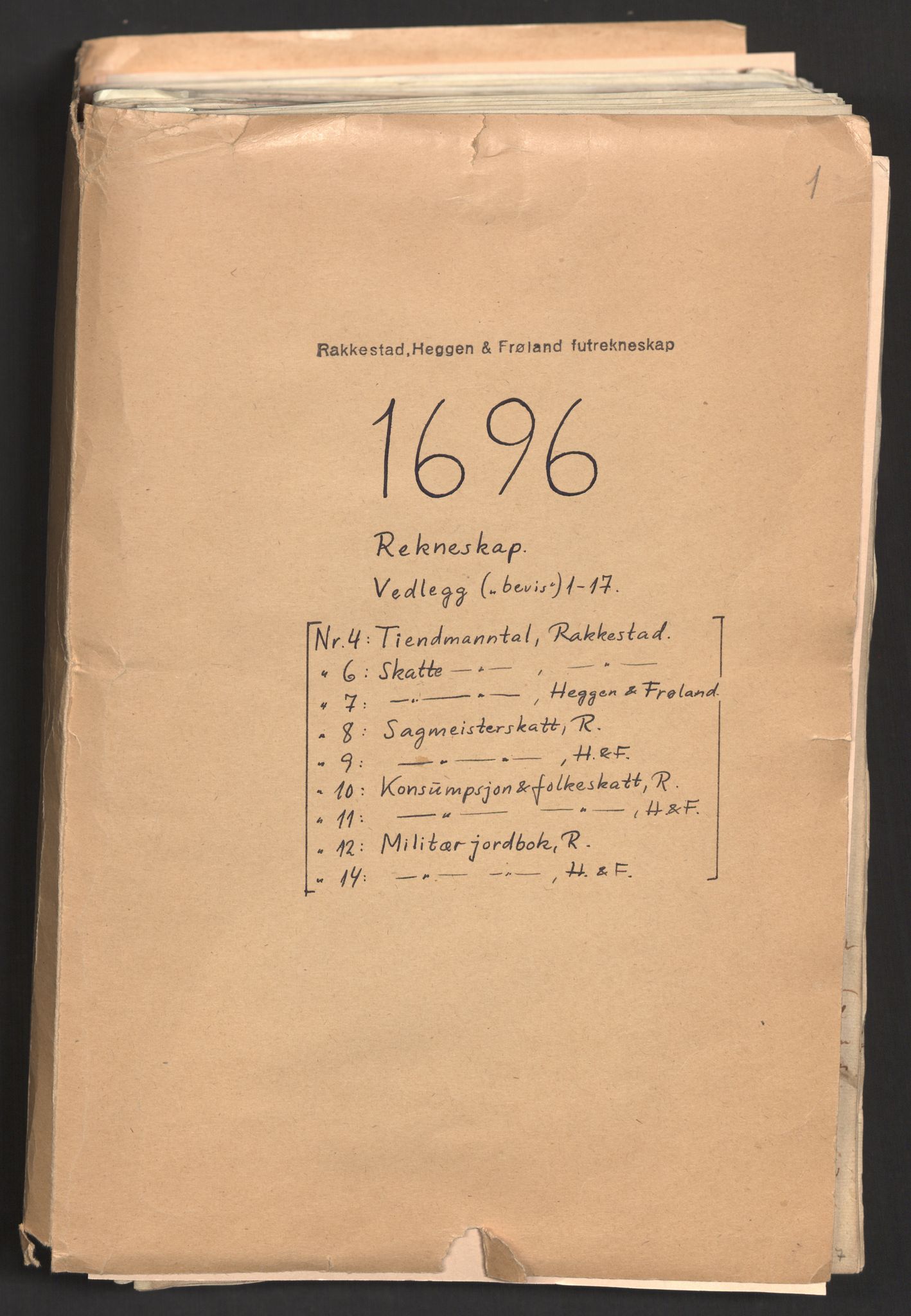Rentekammeret inntil 1814, Reviderte regnskaper, Fogderegnskap, RA/EA-4092/R07/L0286: Fogderegnskap Rakkestad, Heggen og Frøland, 1696, p. 2
