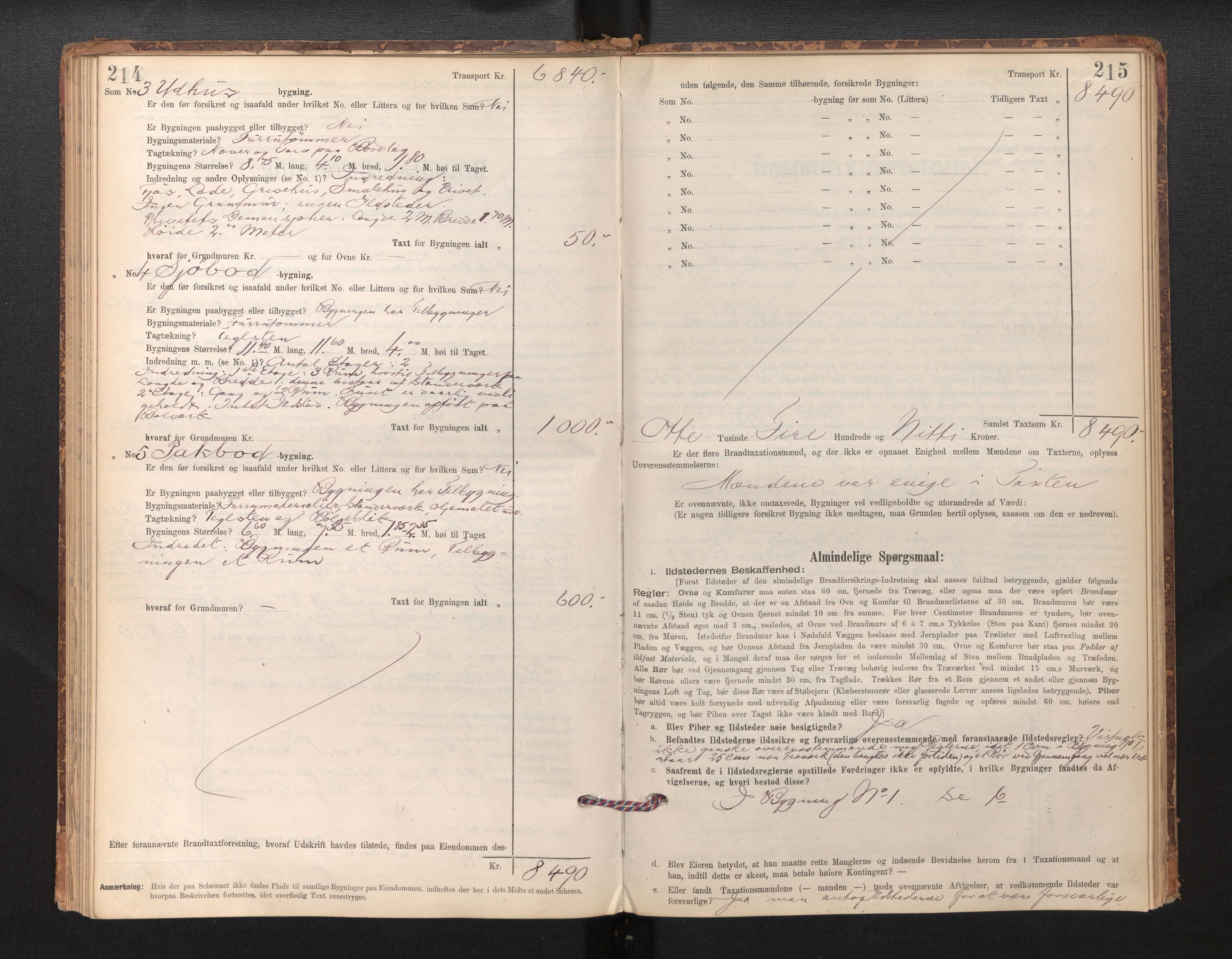 Lensmannen i Årdal, SAB/A-30501/0012/L0008: Branntakstprotokoll, skjematakst, 1895-1915, p. 214-215