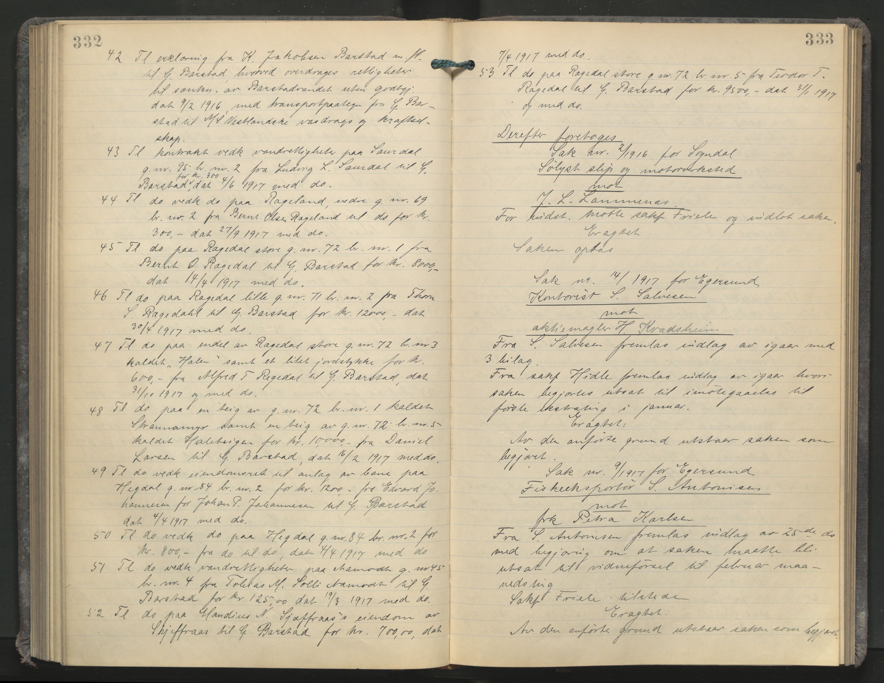 Dalane sorenskriveri, AV/SAST-A-100309/001/3/30/30BA/L0010: TINGBOK, 1916-1918, p. 332-333