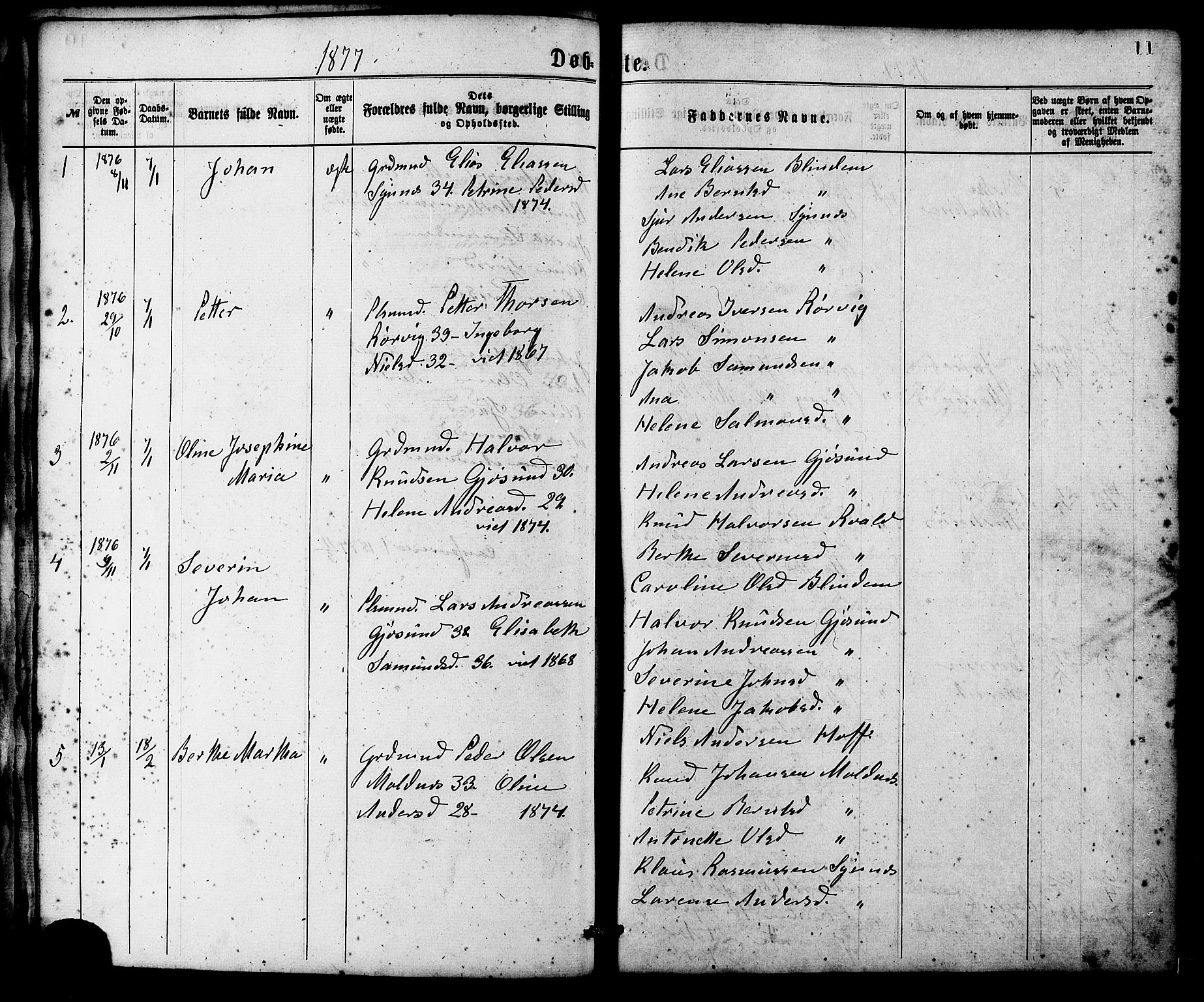 Ministerialprotokoller, klokkerbøker og fødselsregistre - Møre og Romsdal, SAT/A-1454/537/L0519: Parish register (official) no. 537A03, 1876-1889, p. 11