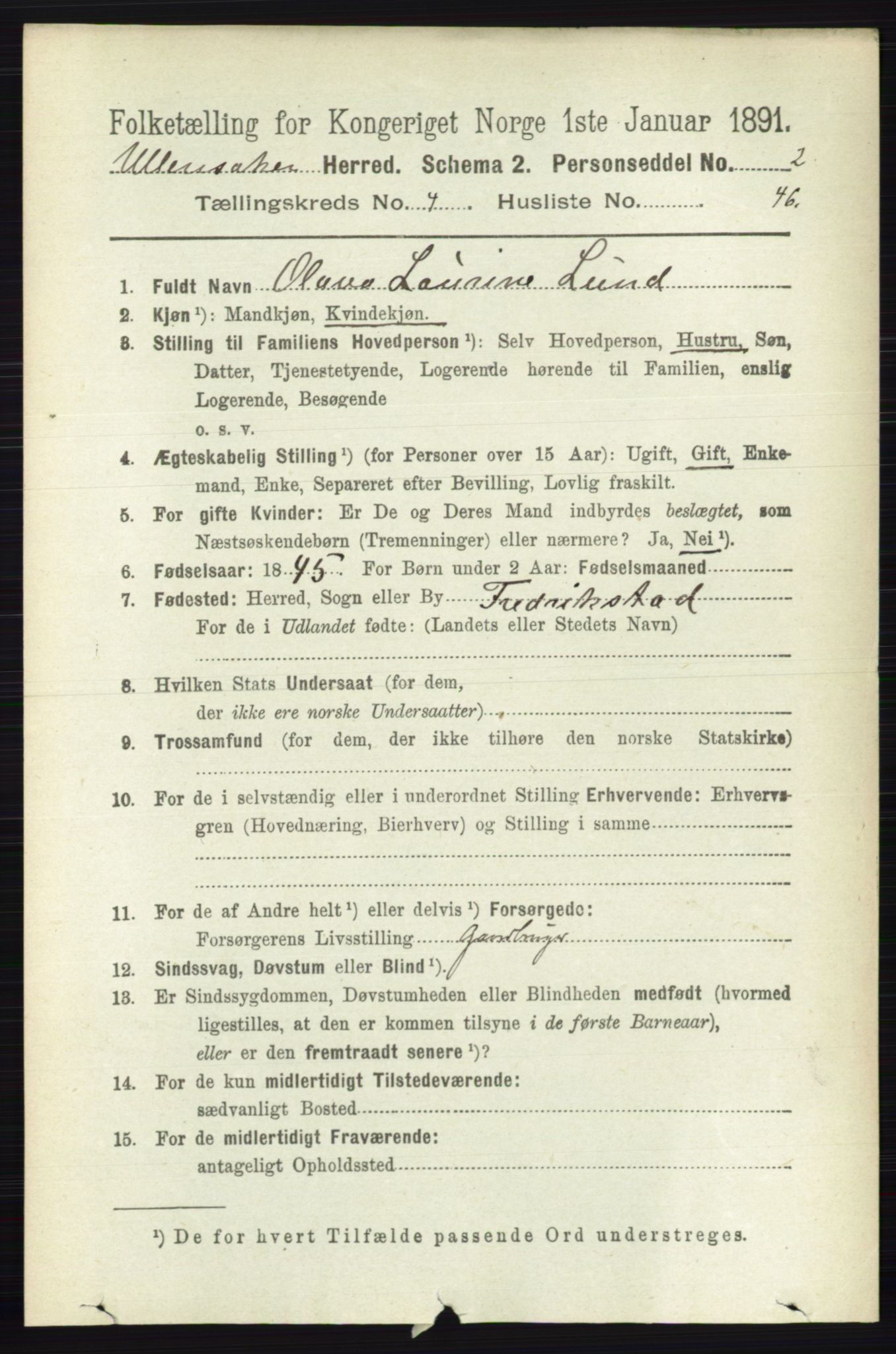 RA, 1891 census for 0235 Ullensaker, 1891, p. 1748