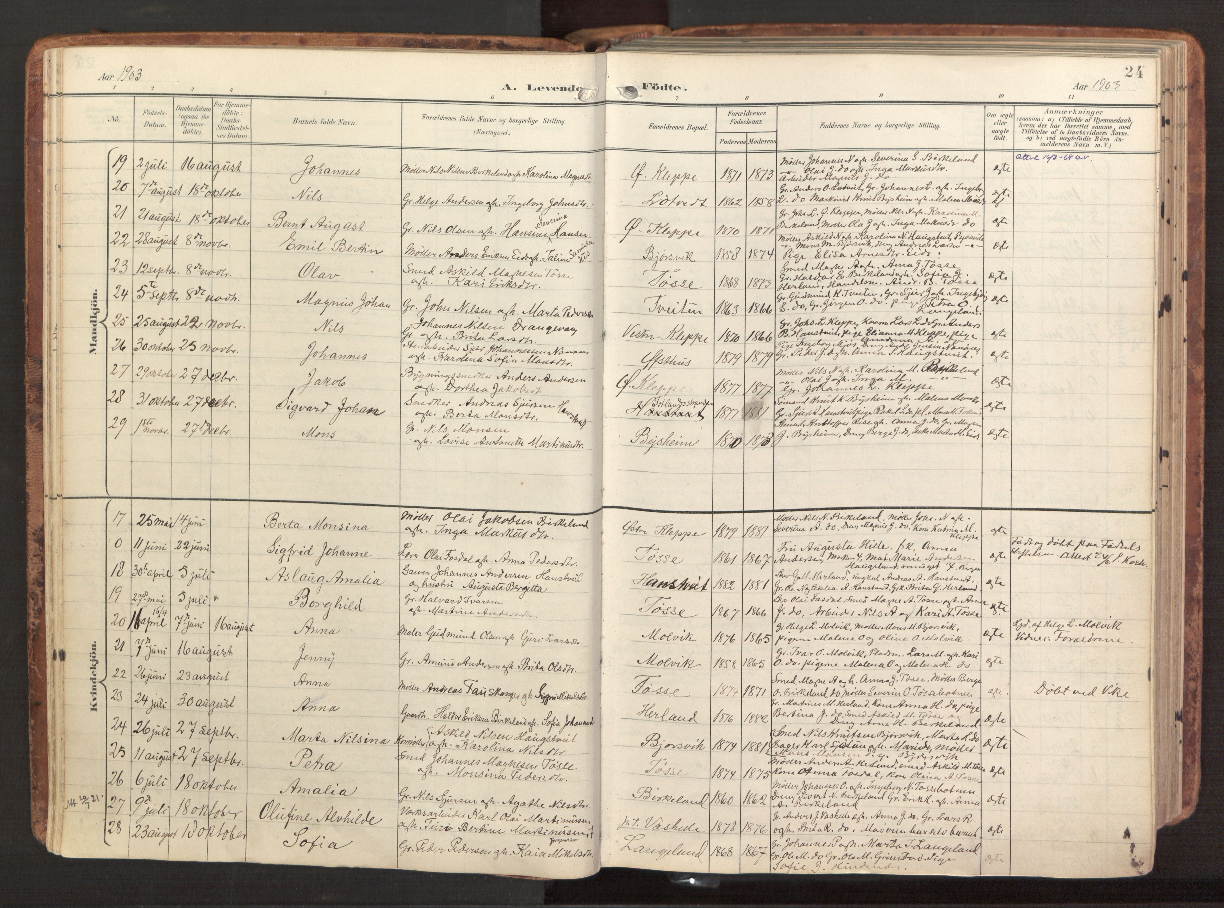 Hosanger sokneprestembete, AV/SAB-A-75801/H/Haa: Parish register (official) no. B 2, 1897-1923, p. 24