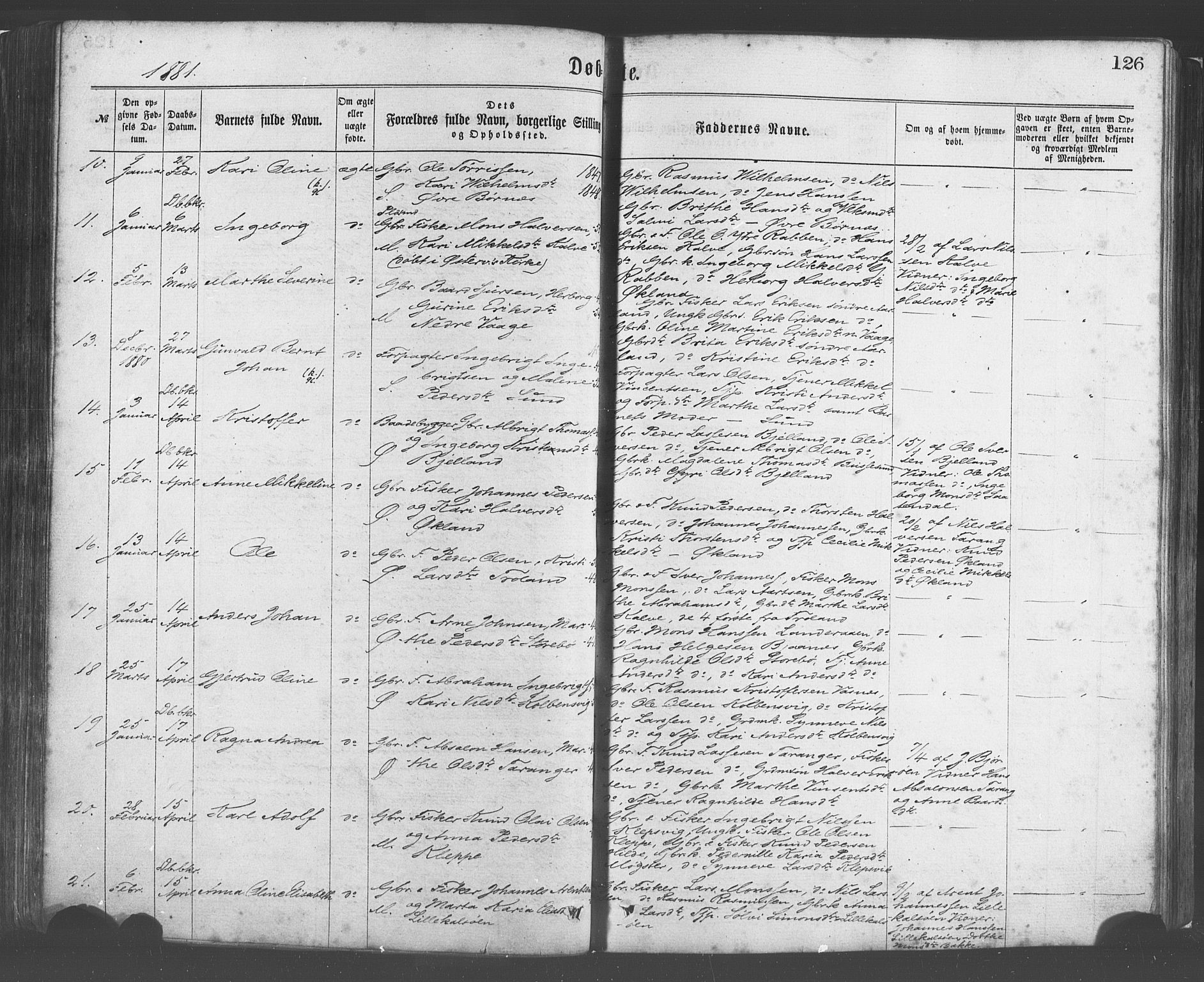 Sund sokneprestembete, AV/SAB-A-99930: Parish register (official) no. A 15, 1867-1881, p. 126