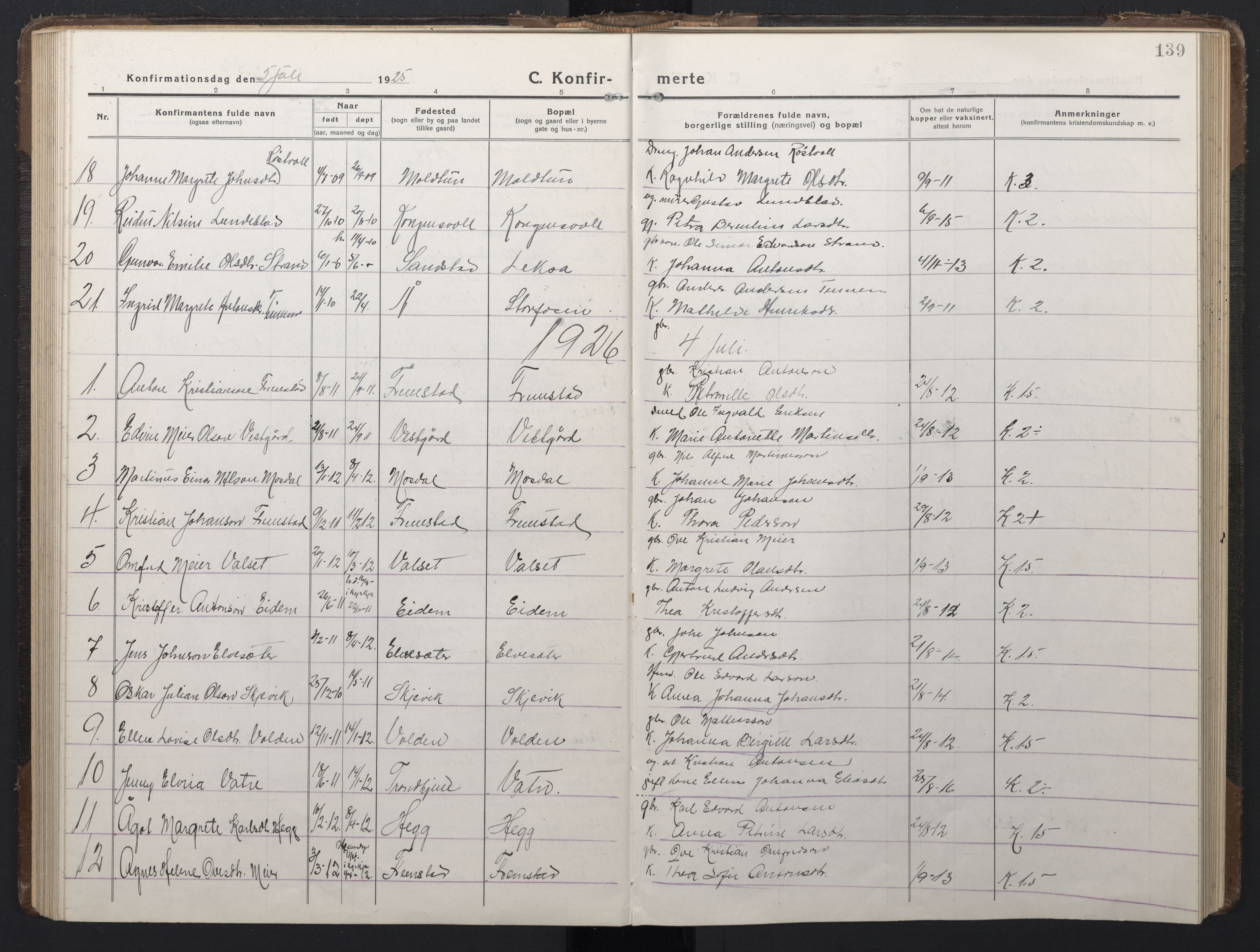 Ministerialprotokoller, klokkerbøker og fødselsregistre - Sør-Trøndelag, SAT/A-1456/662/L0758: Parish register (copy) no. 662C03, 1918-1948, p. 139
