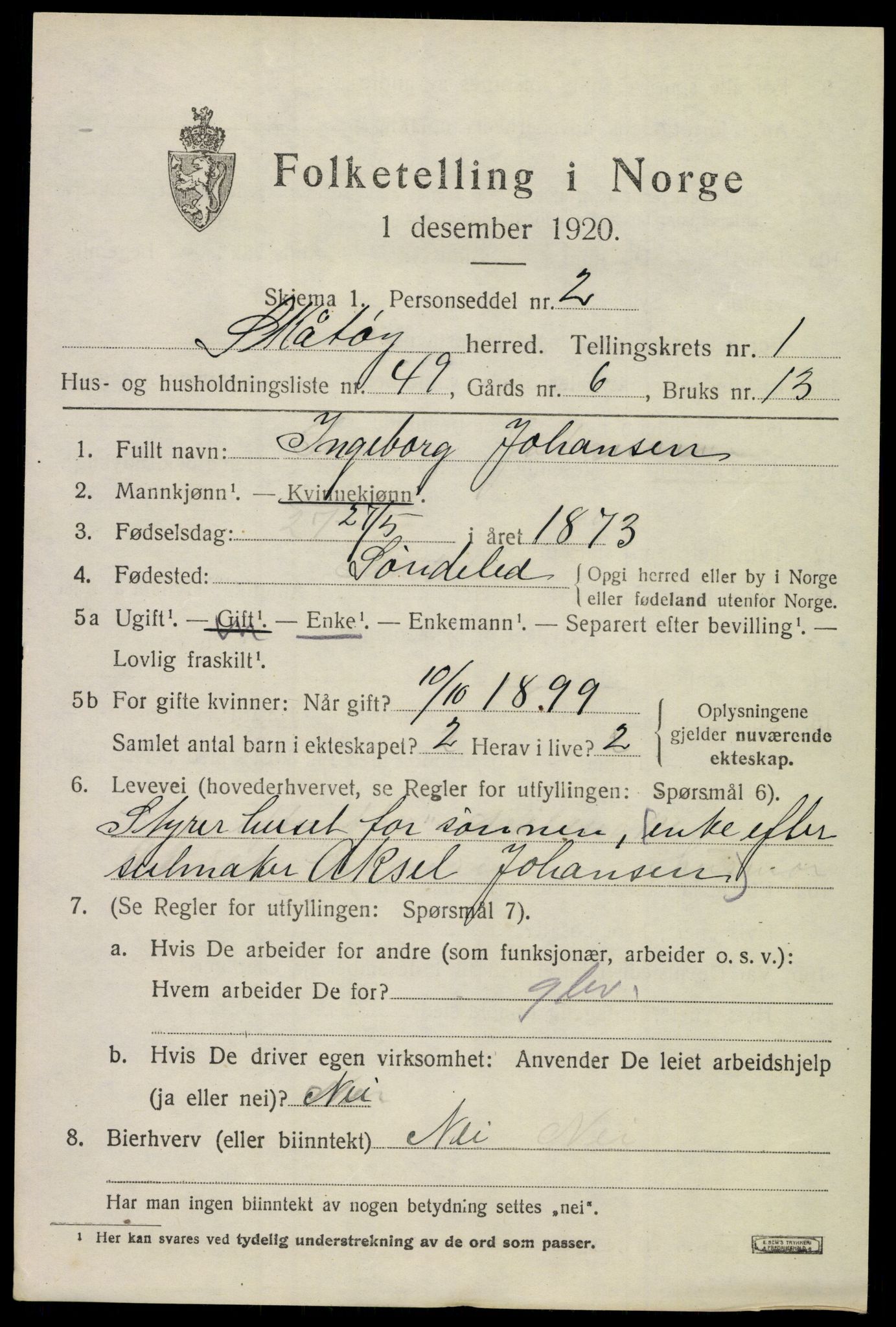 SAKO, 1920 census for Skåtøy, 1920, p. 2204