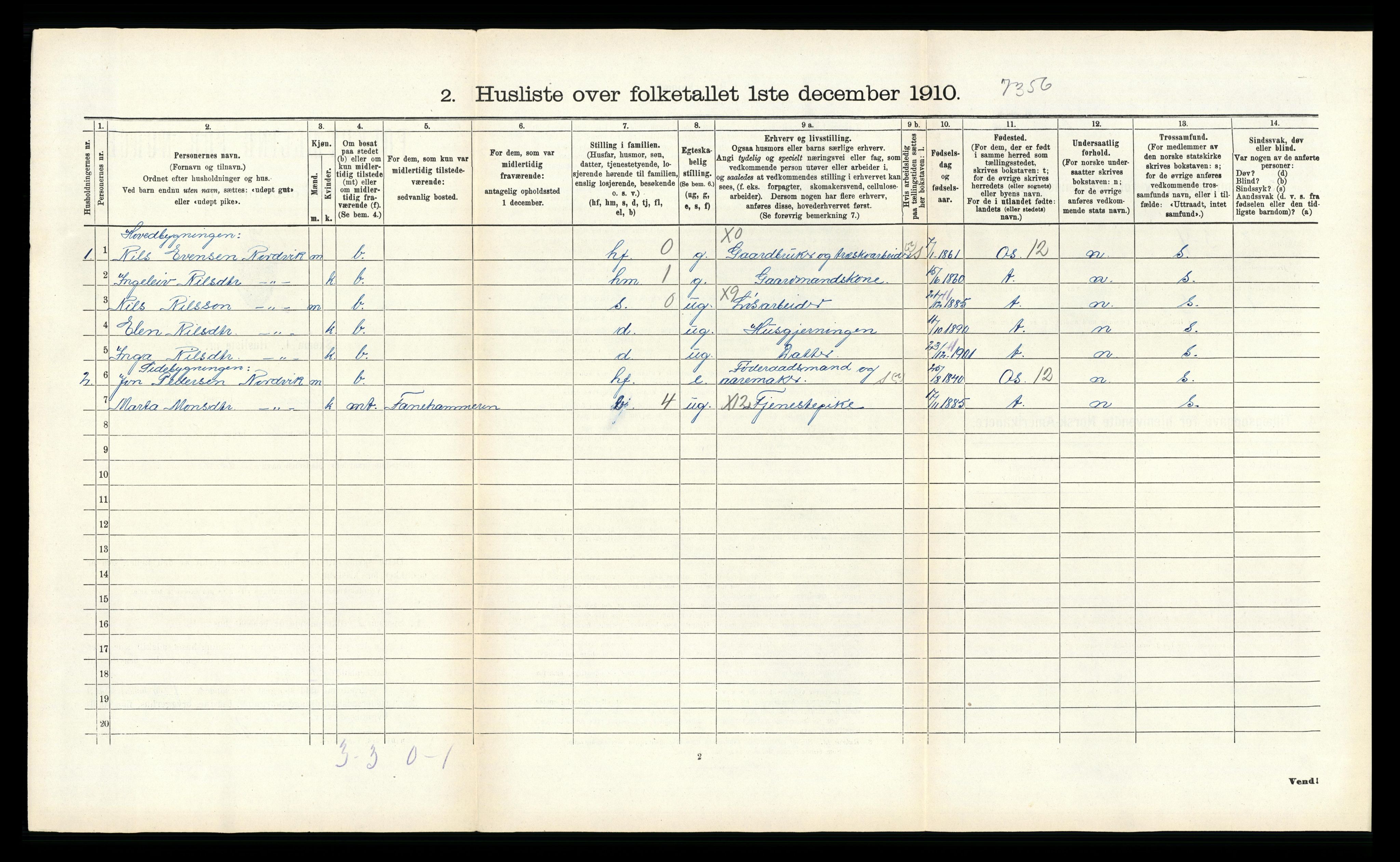 RA, 1910 census for Fana, 1910, p. 522