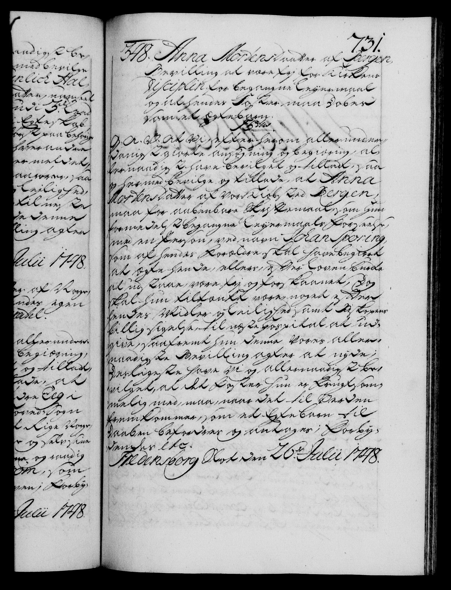 Danske Kanselli 1572-1799, AV/RA-EA-3023/F/Fc/Fca/Fcaa/L0035: Norske registre, 1746-1748, p. 731a