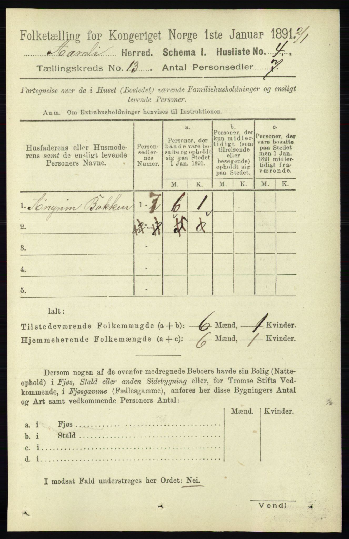 RA, 1891 census for 0929 Åmli, 1891, p. 2135