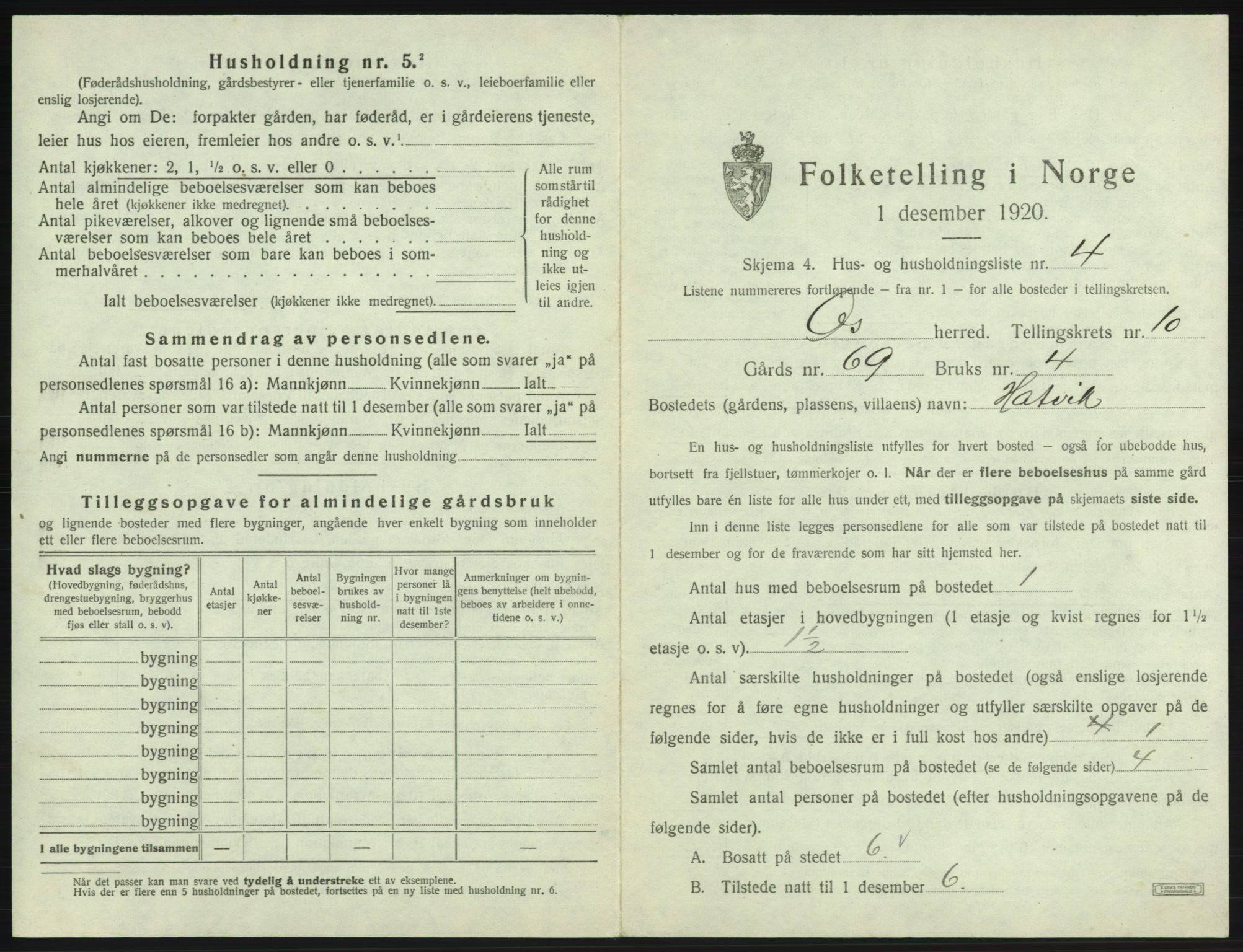 SAB, 1920 census for Os, 1920, p. 1083