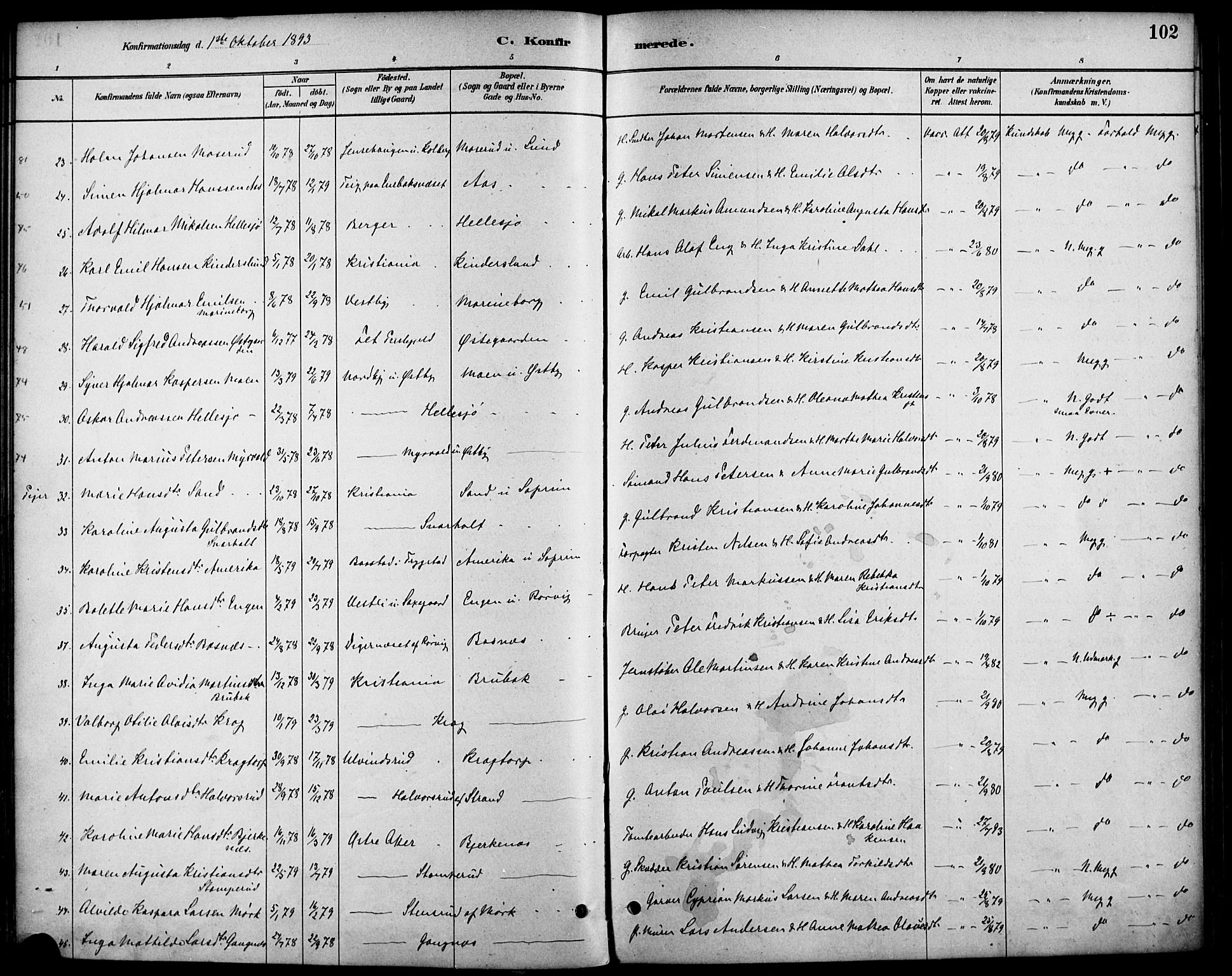 Høland prestekontor Kirkebøker, AV/SAO-A-10346a/F/Fb/L0001: Parish register (official) no. II 1, 1880-1897, p. 102