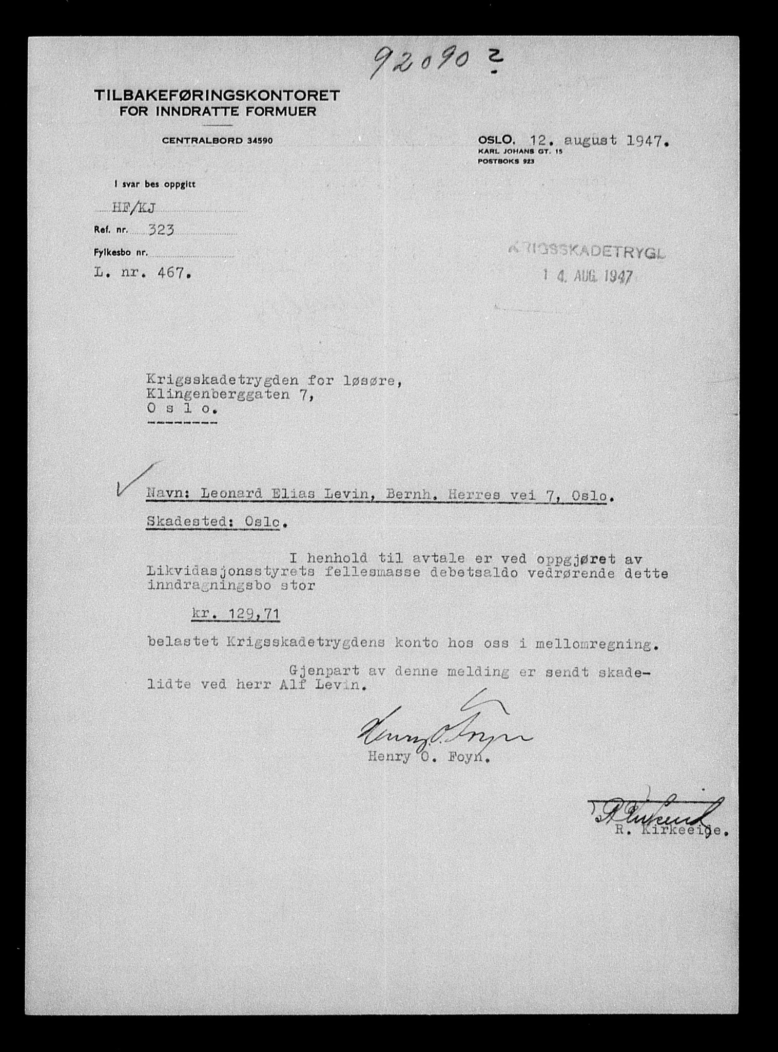 Justisdepartementet, Tilbakeføringskontoret for inndratte formuer, AV/RA-S-1564/H/Hc/Hcc/L0957: --, 1945-1947, p. 302