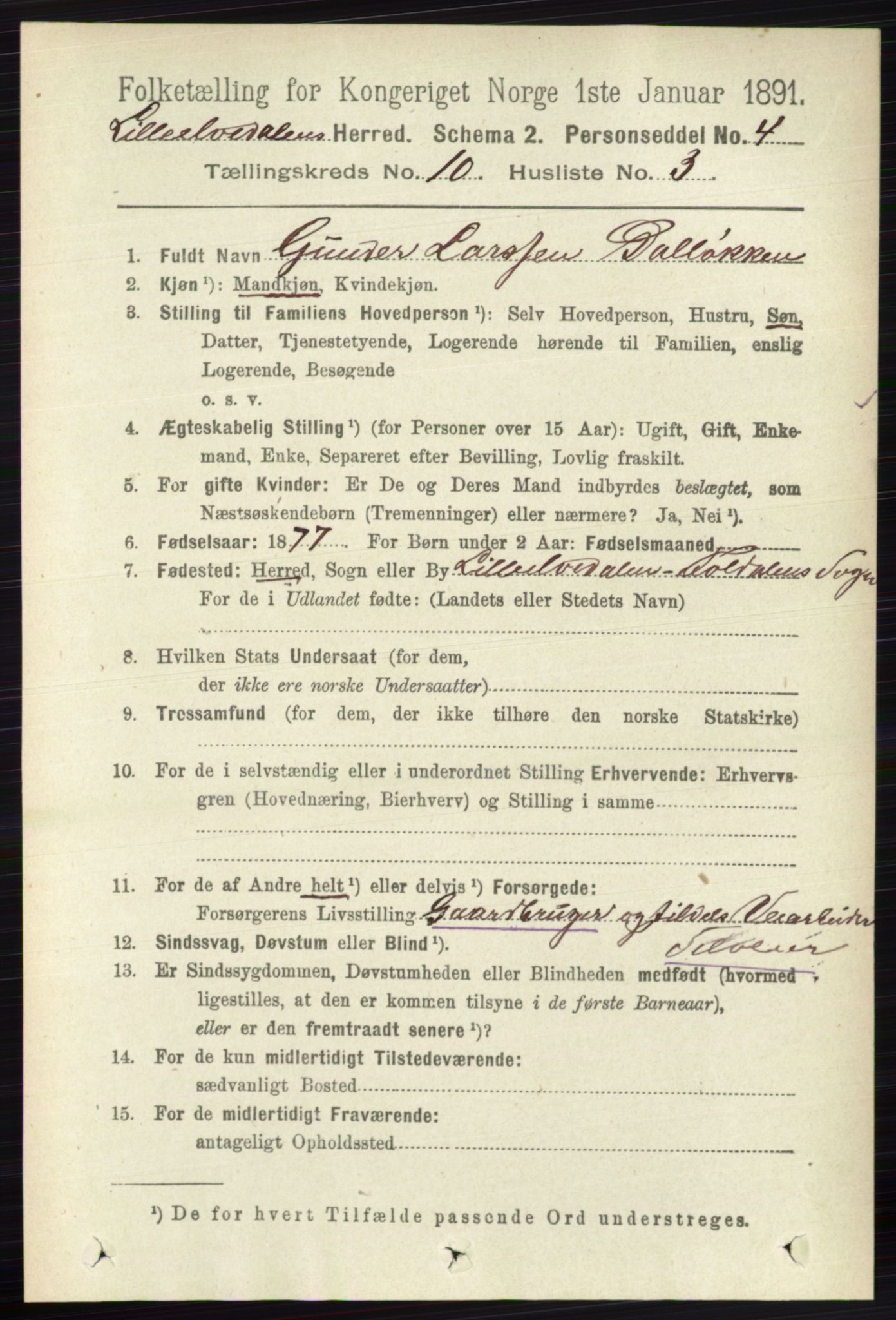 RA, 1891 census for 0438 Lille Elvedalen, 1891, p. 3435